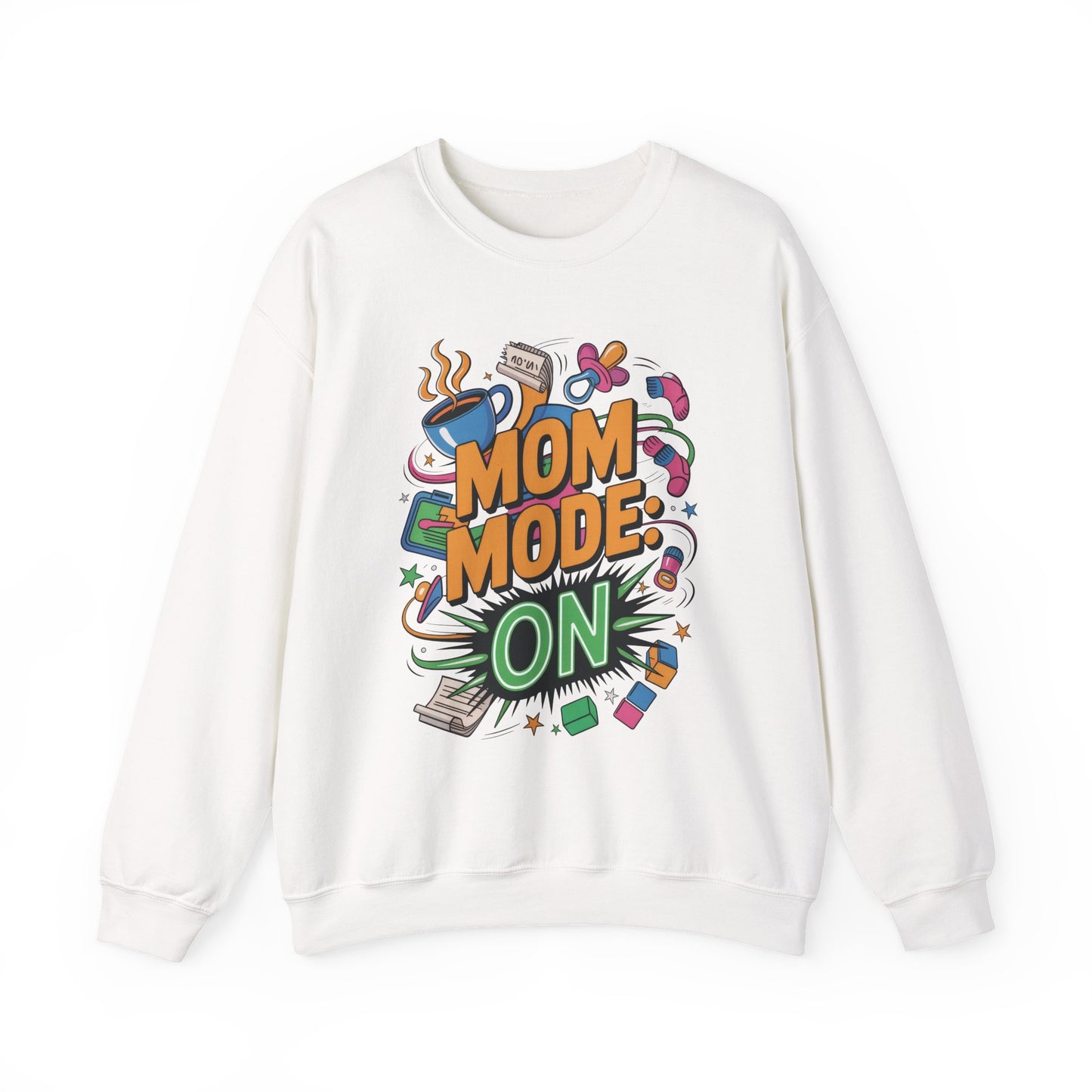 Mom Mode On Crewneck Sweatshirt, Gift for Mom, Mother's Day Humor T-Shirt, Cute Mama Life Graphic Tee, Mother's Day Gift