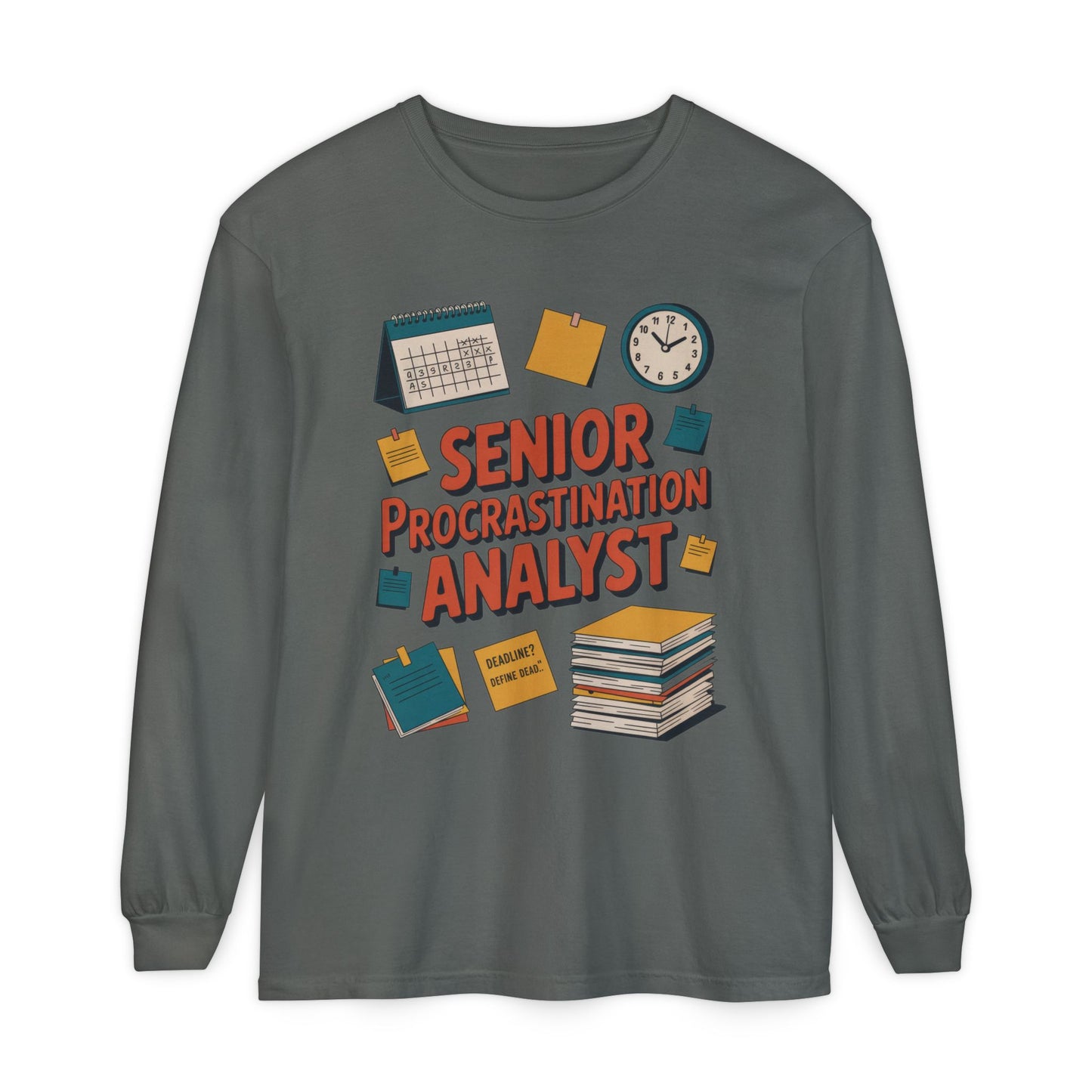 Senior Procrastination Analyst Long Sleeve Tee, Funny Work Shirt,Gift for Analysts, Office Humor, Meme Long Sleeve, Motivation Humor Apparel