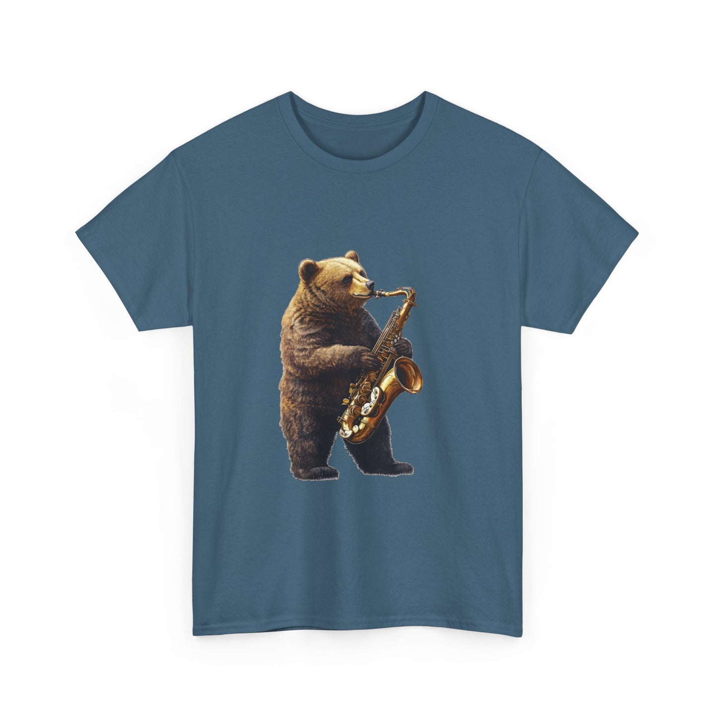 Saxophone Bear Unisex Heavy Cotton Tee, Music Lover Shirt, Gift for Musicians, Cute Animal Tee, Fun Jazz T-Shirt