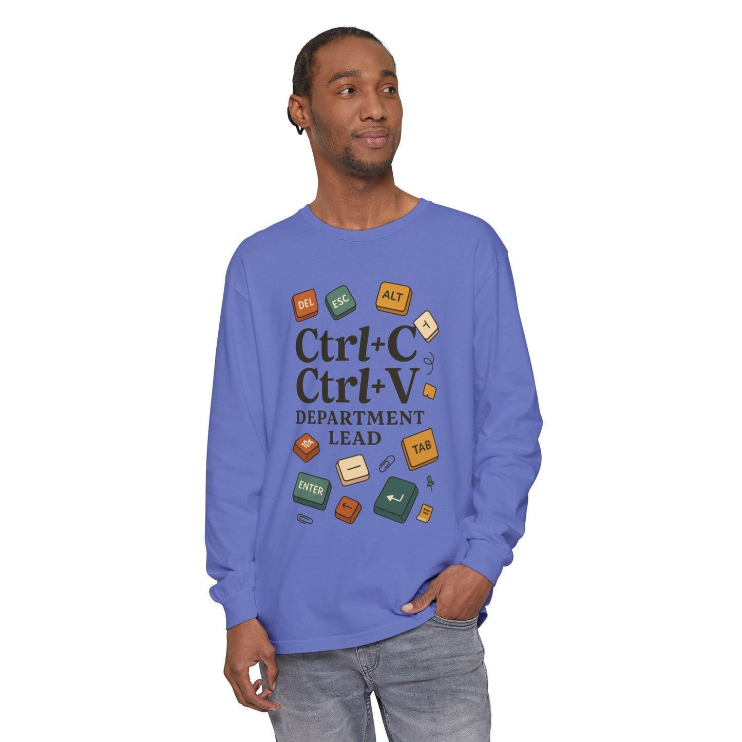 Graphic Long Sleeve Tee, Ctrl+C Ctrl+V Department Lead, Funny Office Humor Shirt, Programmer Gift, Tech Nerd Tee, IT Department Apparel