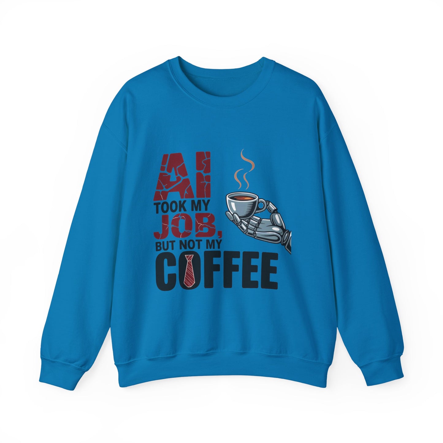 Men's AI Coffee Sweatshirt, Funny Robot Humor Pullover, Geek Sarcastic Job Joke Top, Men's Heavy Blend™ Crewneck Sweatshirt, Office Humor