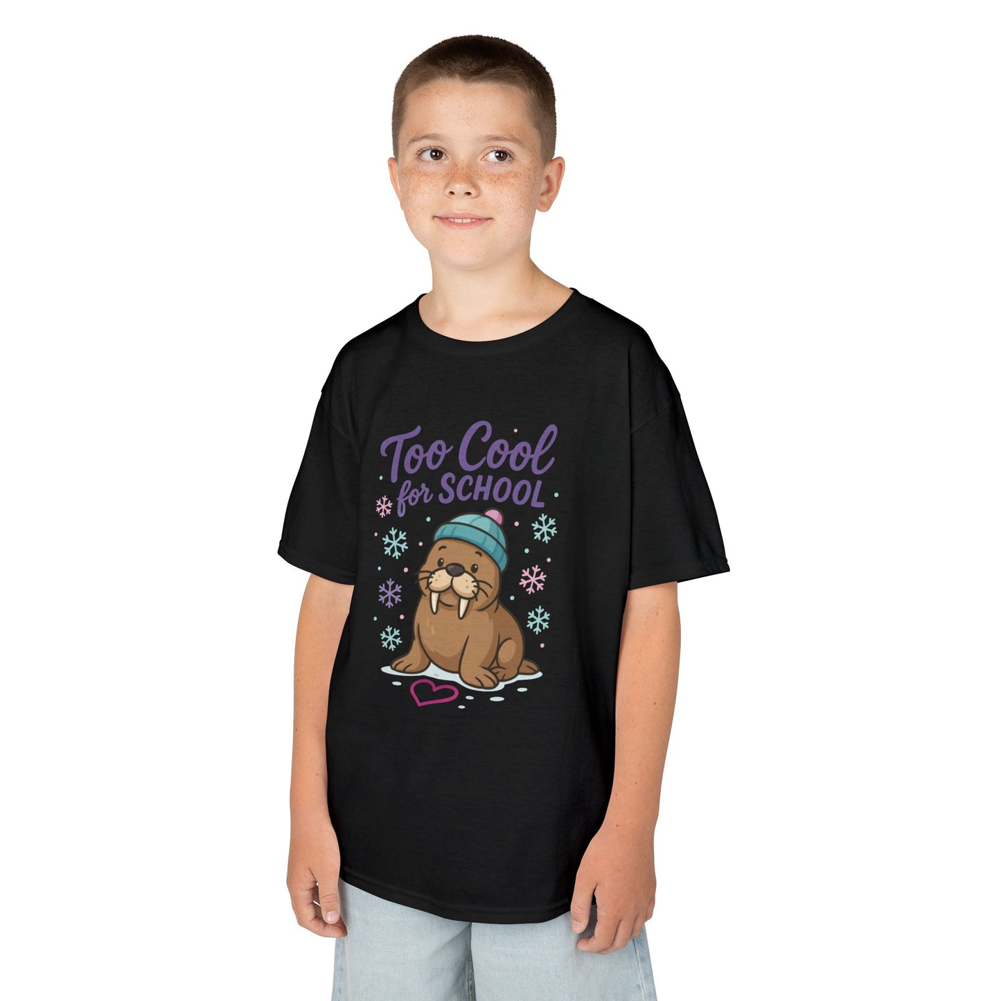 Kids Heavy Cotton™ Tee, Kids Too Cool for School Walrus T-Shirt, Cute Animal Graphic Tee, Funny Winter Shirt