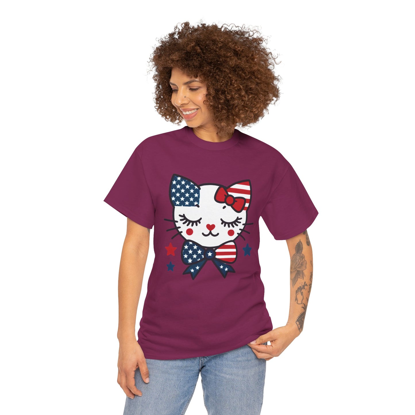 Patriotic Cat Women's Tee, Cute Cat Shirt, Women's T-Shirt, July 4th Outfit, Independence Day Gift, Animal Lover Apparel