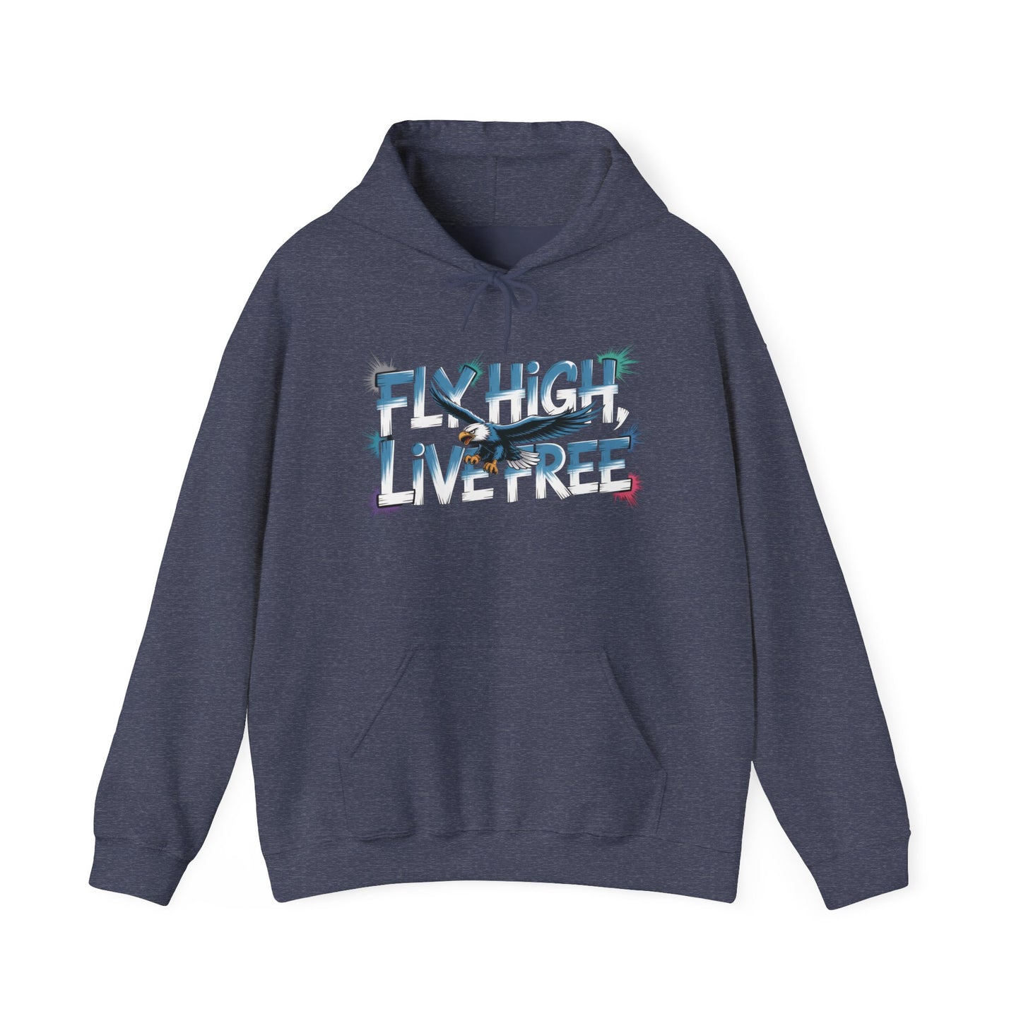 Mens Heavy Blend™ Hooded Sweatshirt, Fly High Live Free Eagle Mens Hoodie Streetwear
