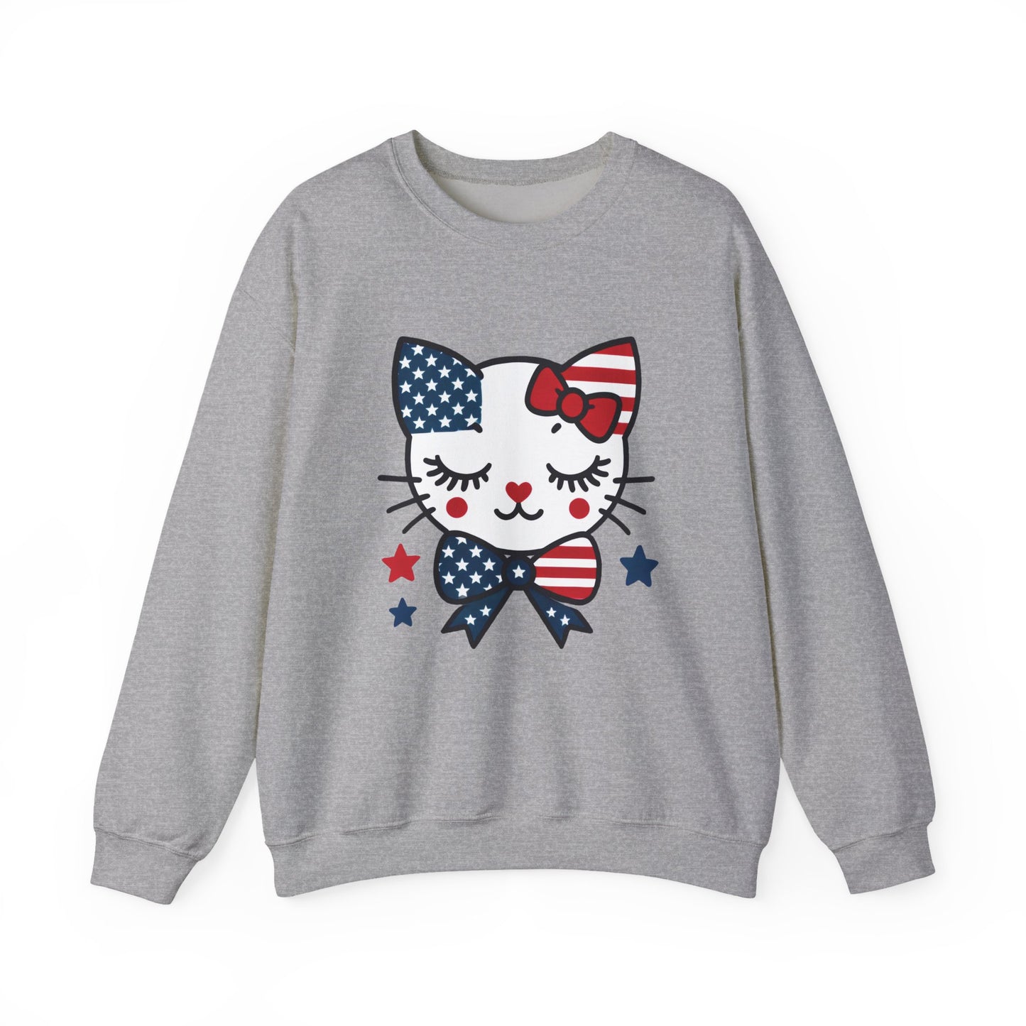 Cute Cat American Flag Sweatshirt, Women's Crewneck, Perfect for 4th of July, Women's Casual Wear, Cat Lovers Gifts