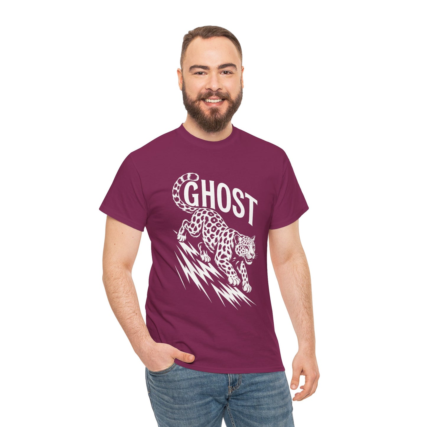 Ghost Leopard Graphic Tee, Mens T-Shirt, Casual Wear, Animal Print Top, Gift for Cat Lovers, Halloween Outfit