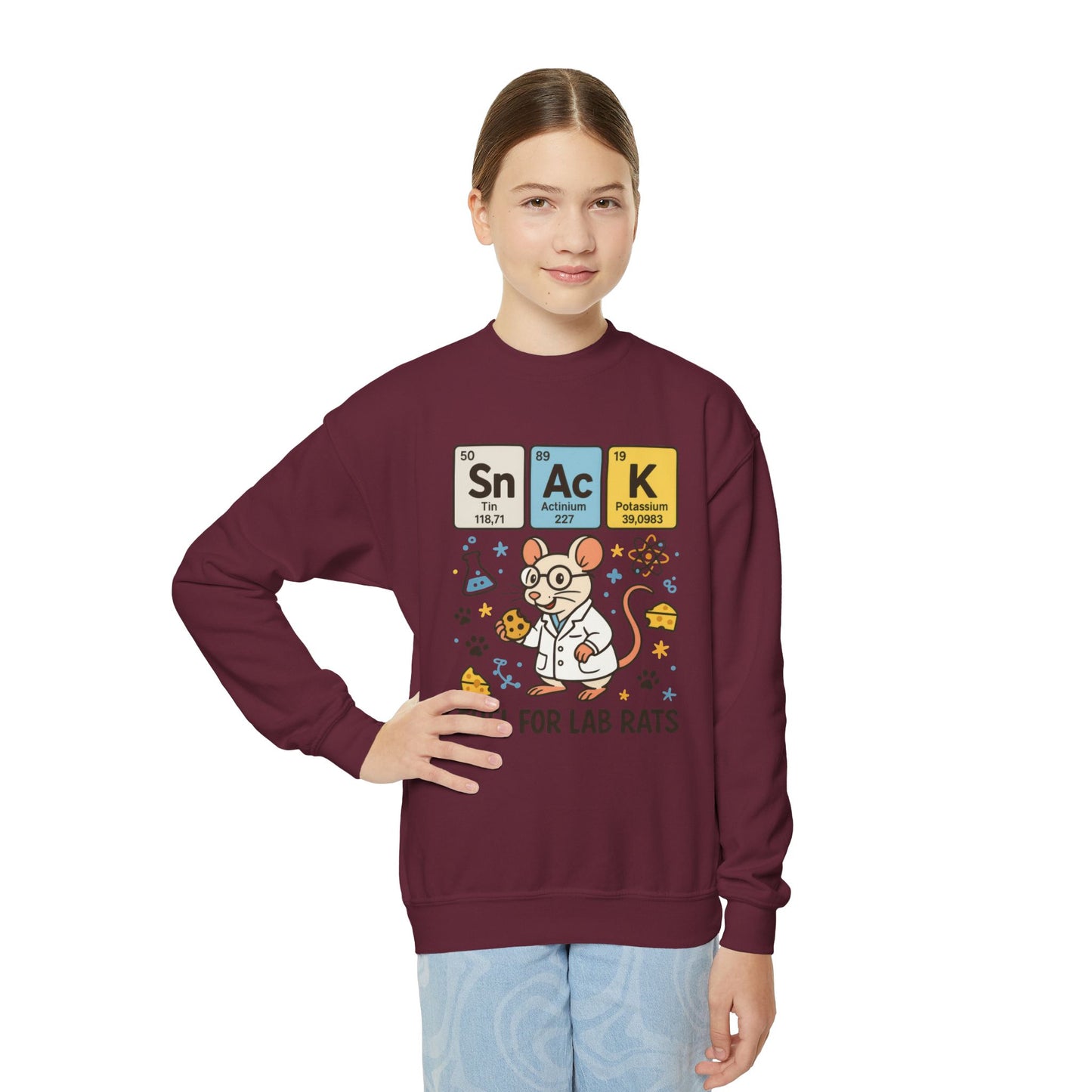 Youth Crewneck Sweatshirt - Fuel for Lab Rats, Cute Science Gift, Adorable Sweatshirt for Kids, Science Enthusiasts, Lab Rat Love