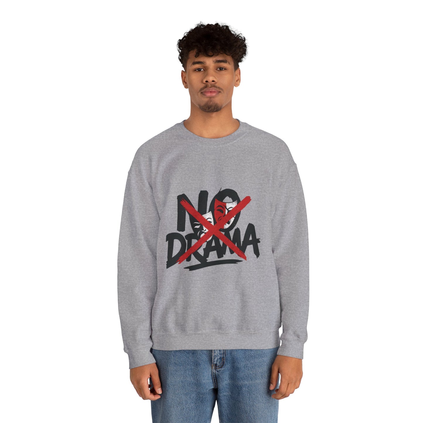 No Drama Mens Crewneck Sweatshirt, Casual Everyday Wear, Gift for Friends, Relaxed Vibes, Comfortable Fashion