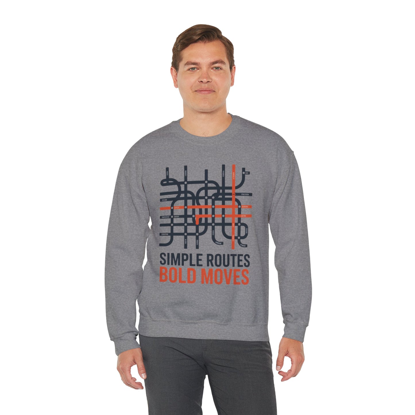 Men's Heavy Blend™ Crewneck Sweatshirt, Simple Routes Bold Moves Sweatshirt, Minimalist Metro Map Graphic Pullover