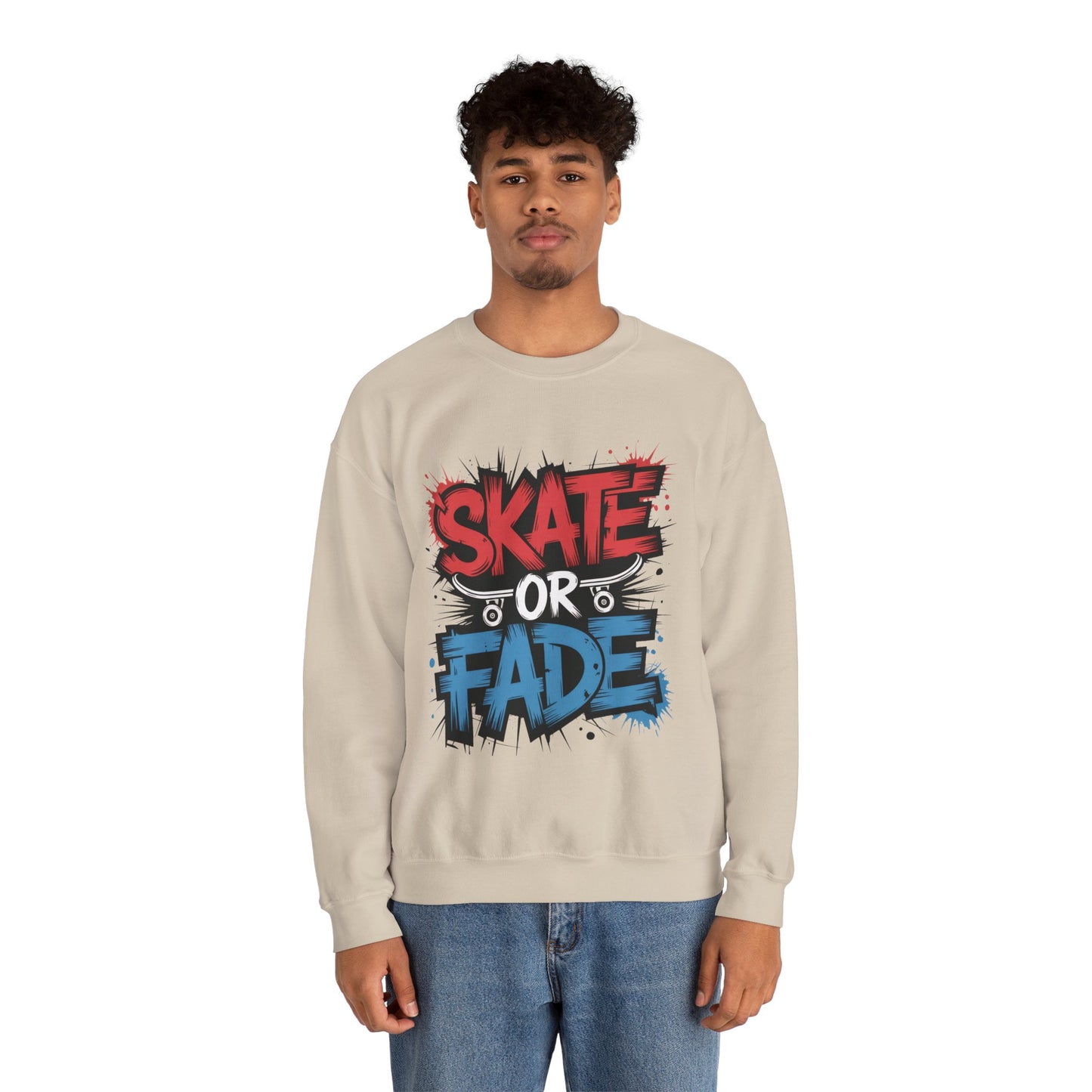 Skate Or Fade Men's Crewneck Sweatshirt, Graffiti Skateboarding Pullover, Urban Streetwear Top, Men's Heavy Blend™ Crewneck Sweatshirt