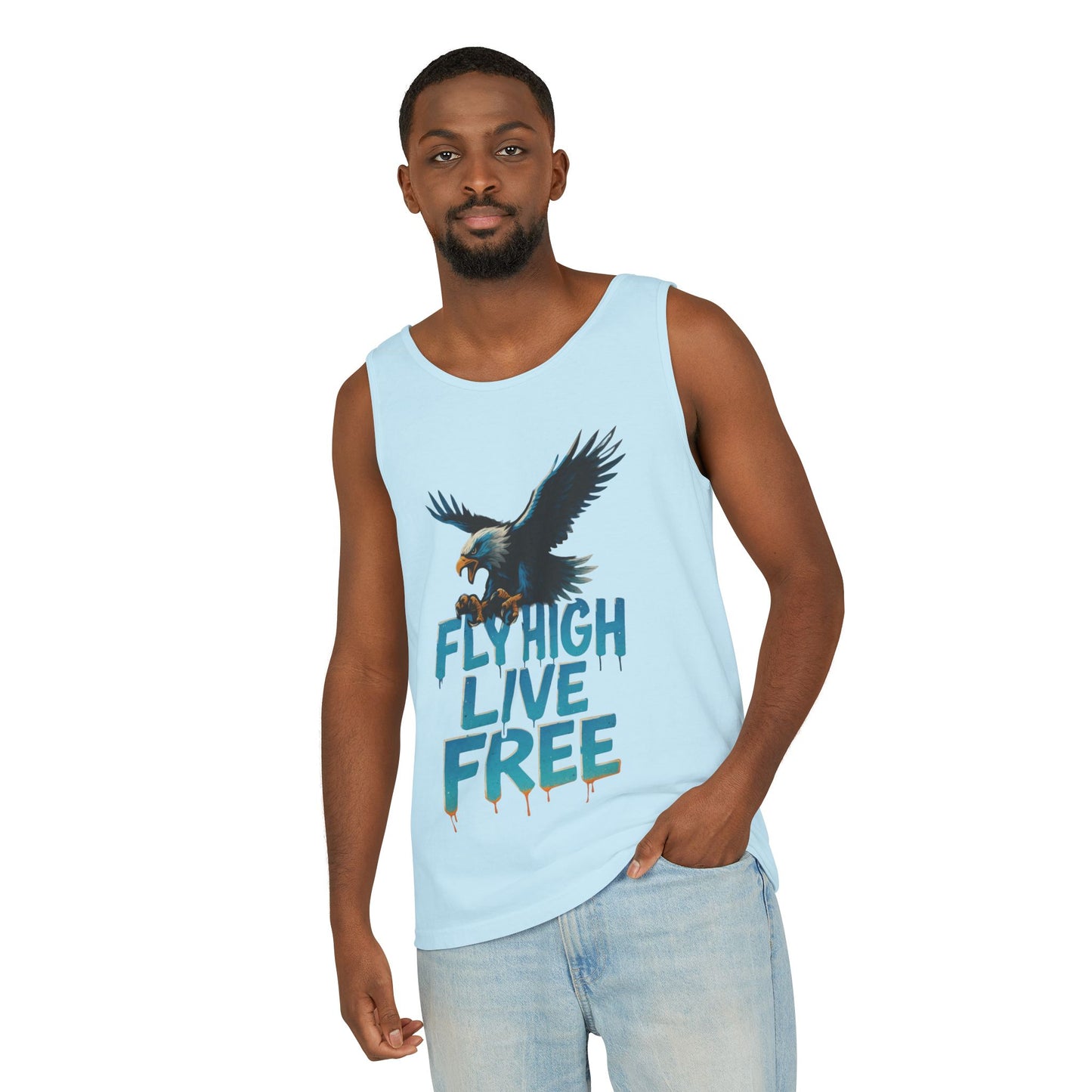 Mens Garment-Dyed Tank Top, Fly High Live Free Eagle Mens Tank Top Gym Wear