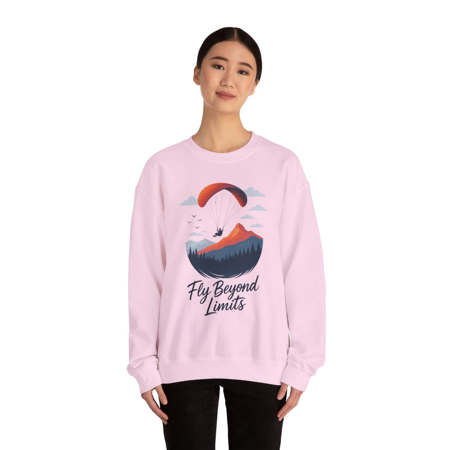 Adventure Inspiration Crewneck Sweatshirt - Fly Beyond Limits, Cozy Outdoor Outfit, Gift for Adventurers, Travel, Motivation Apparel
