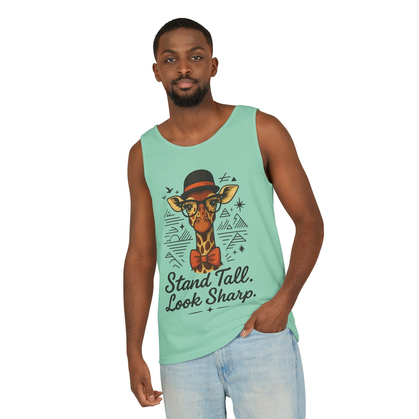 Giraffe Inspirational Tank Top, Stand Tall Look Sharp Shirt, Unisex Summer Apparel, Cute Animal Gift, Zoo Lover's Fashion