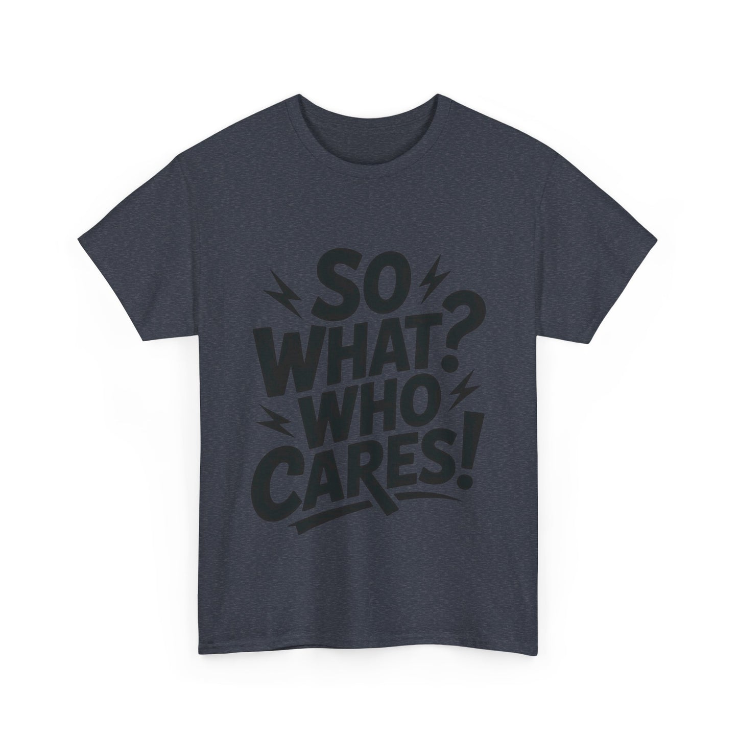 Mens Graphic T-Shirt, Sarcastic Funny Shirt, Rebellious Urban Tee, Black Humor Shirt, So What? Who Cares! T-Shirt, Fun Statement Top