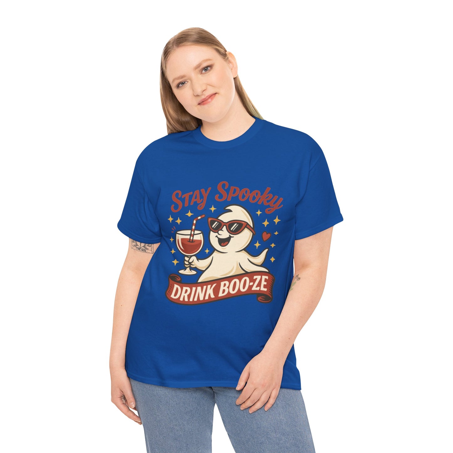 Stay Spooky Drink Boo-ze Women's T-Shirt, Funny Ghost Wine Halloween Party Graphic Tee