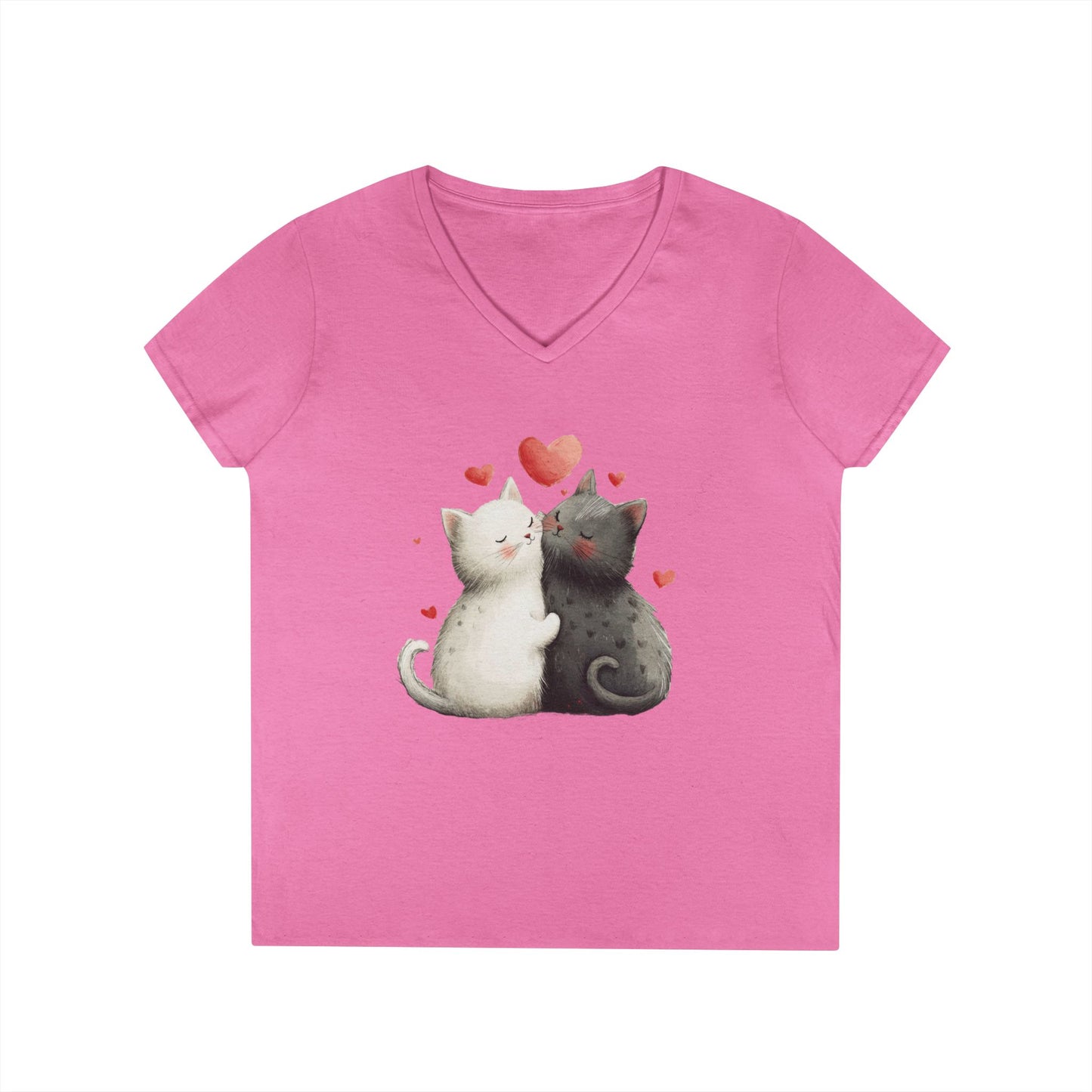 Cute Cat Love V-Neck T-Shirt, Animal Lover Gift, Valentine's Day Shirt, Cat Mom Gift, Cute Graphic Tee