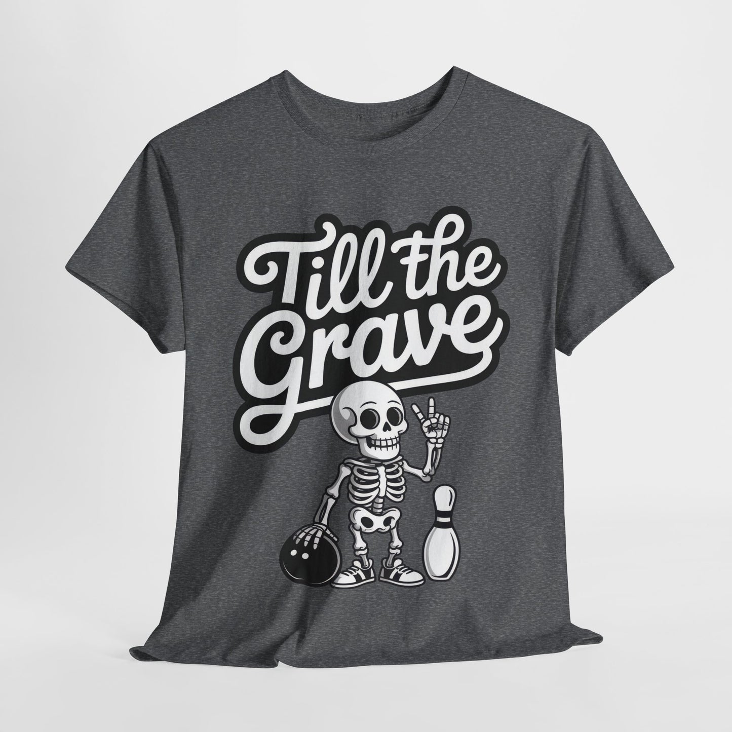 Skeleton Bowling Graphic Tee, Mens Heavy Cotton Tee, Funny Halloween Shirt, Gift for Bowlers, Retro Style Apparel, Casual Wear