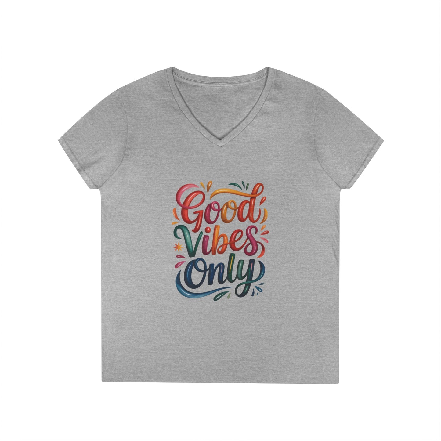 Good Vibes Only Ladies' V-Neck T-Shirt | Positive Message Tee, Casual Wear, Gift for Her, Summer Style, Feel Good Fashion, Positive Energy