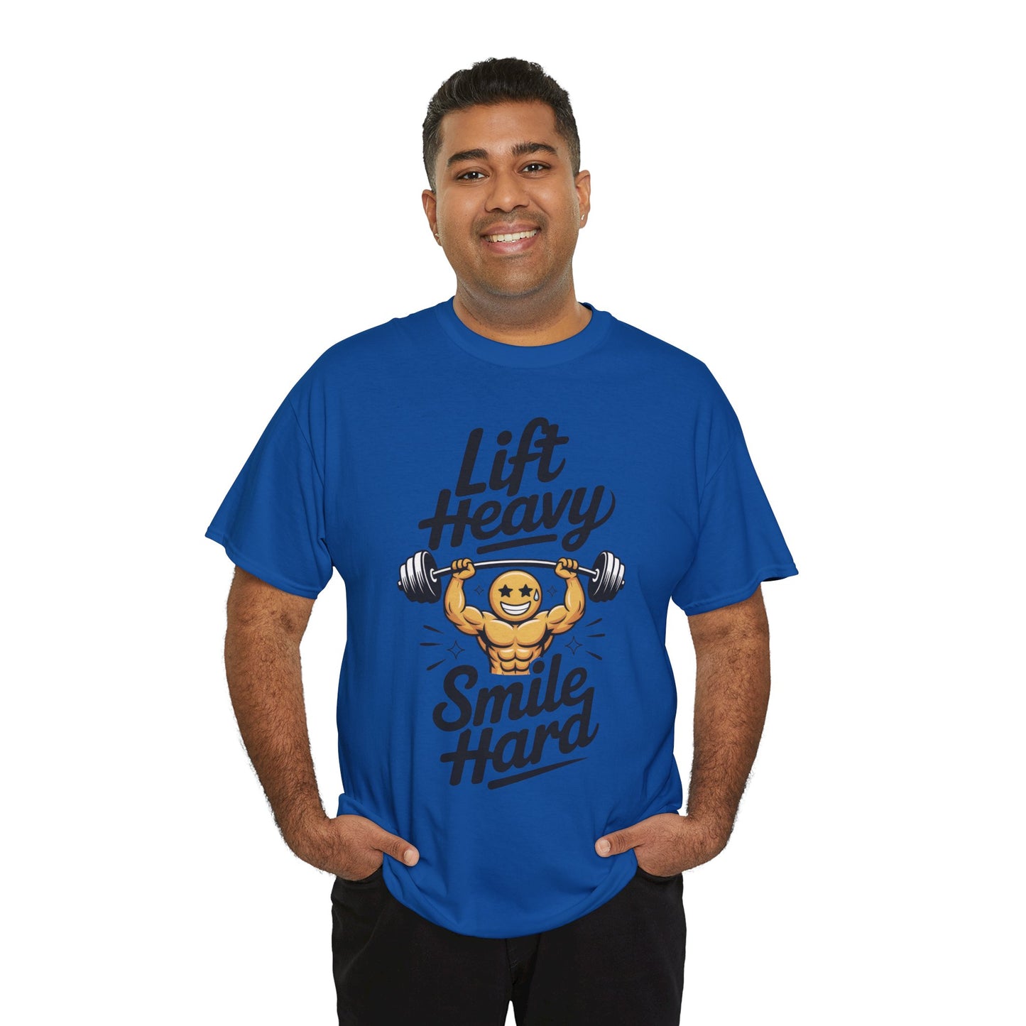 Mens Lift Heavy Smile Hard T-Shirt, Funny Gym Workout Graphic Tee, Mens Gym Tshirt