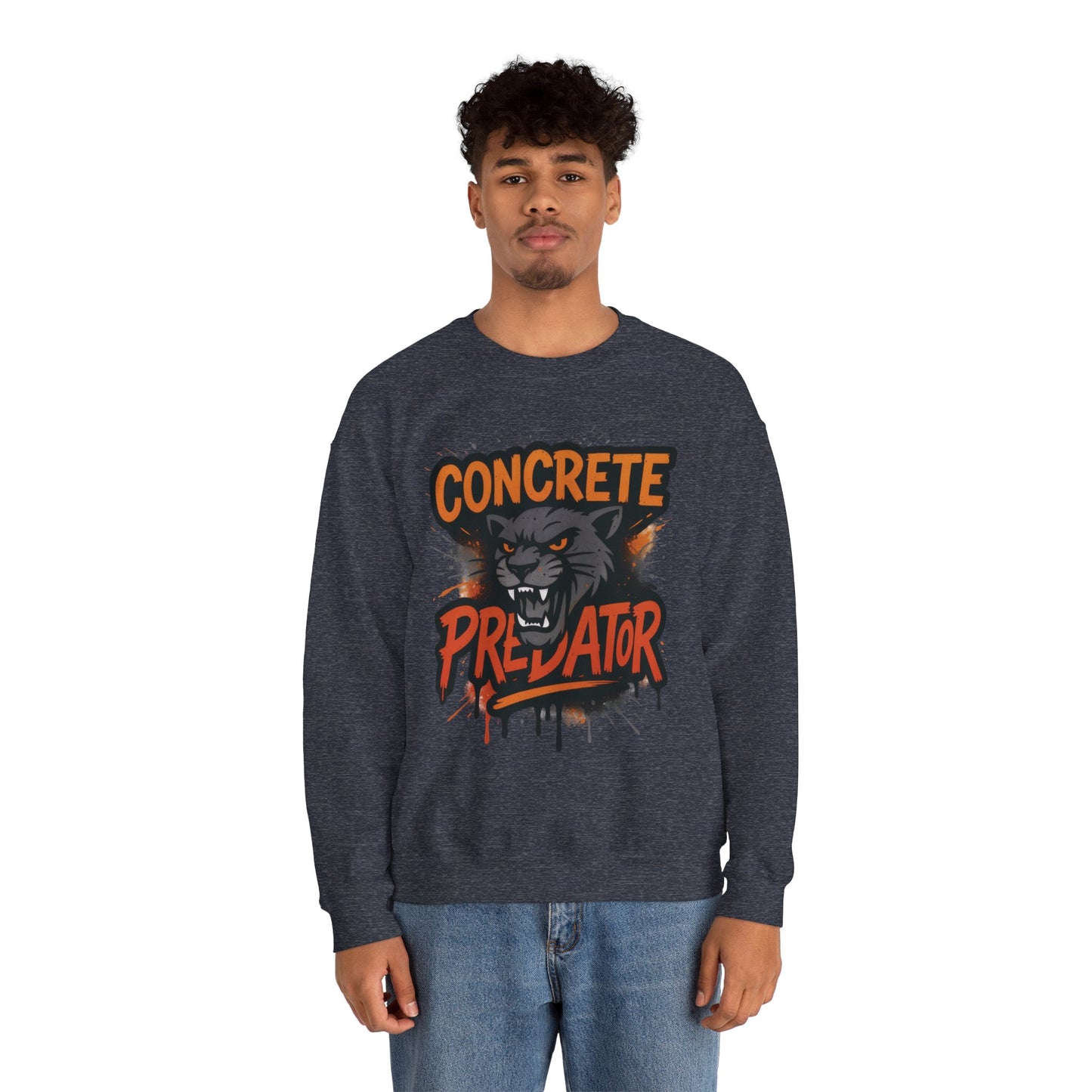 Men's Heavy Blend™ Crewneck Sweatshirt, Concrete Predator Mens Panther Crewneck Sweatshirt