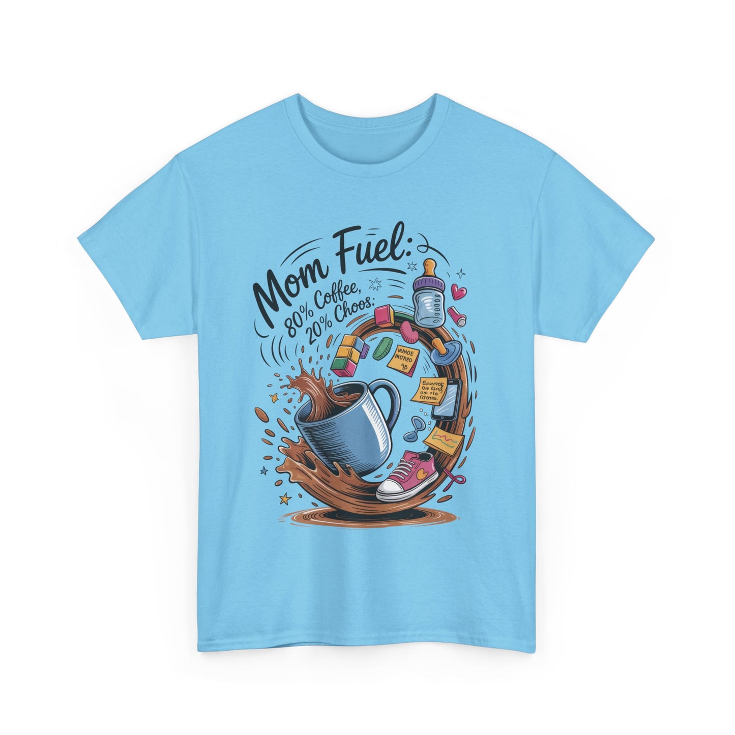 Mom Fuel Heavy Cotton Tee, Funny Coffee Lover T-Shirt, Gift for Moms, Mother's Day, Casual Wear, Pajama Top
