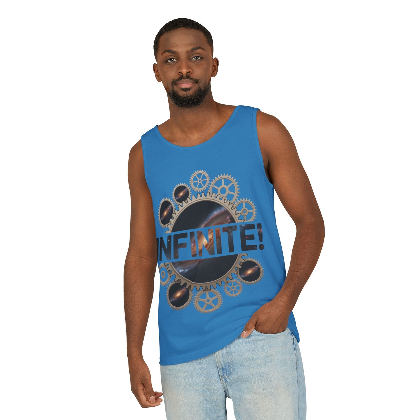Men's INFINITE! Steampunk Space Gears T-Shirt, Cosmic Mechanical Design Tee for Sci-Fi & Engineering Lovers, Workout Shirt