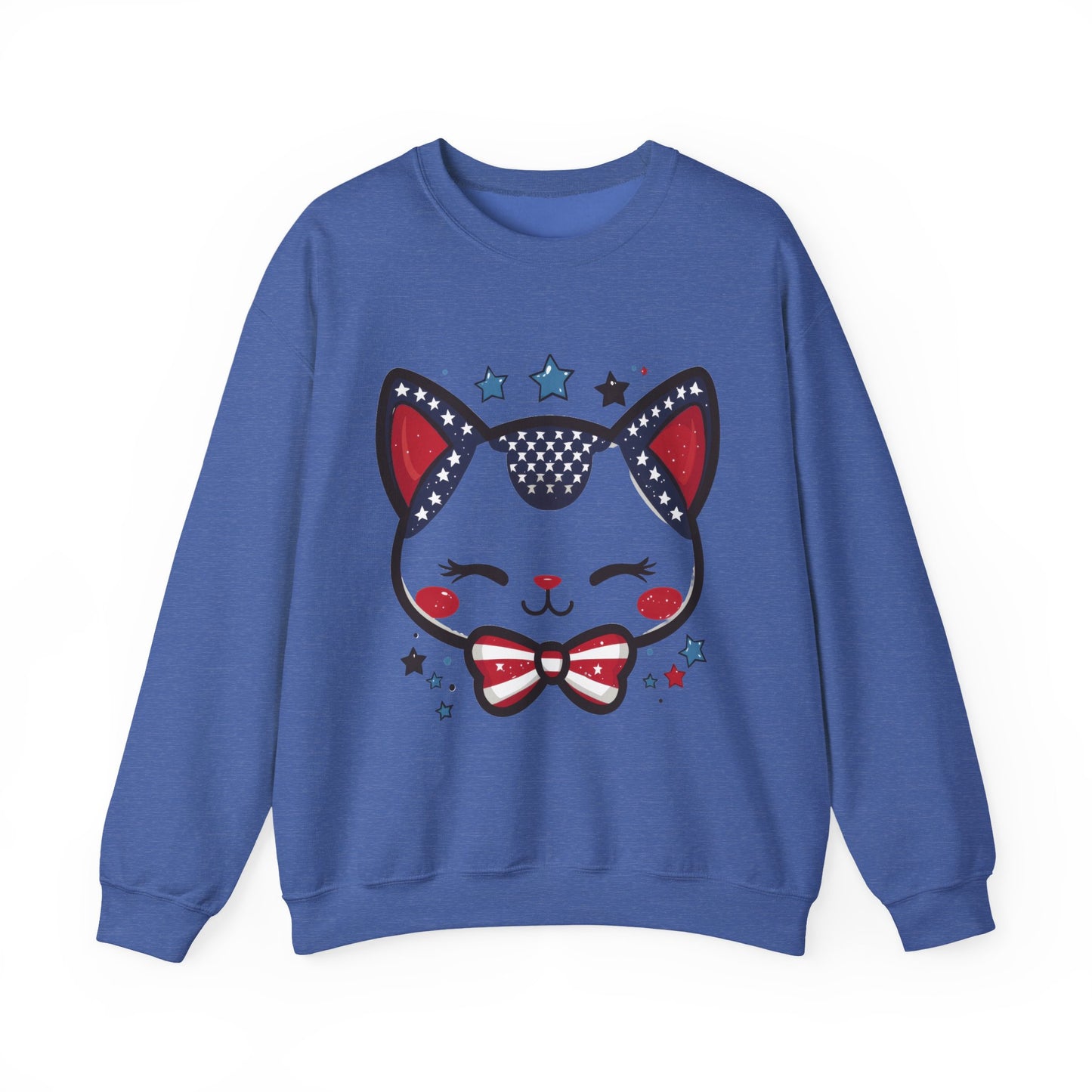 Cute Patriotic Cat Graphic Sweatshirt, Cozy Women's Crewneck, Cat Lover Gift, Fourth of July, Perfect for Holidays and Celebrations