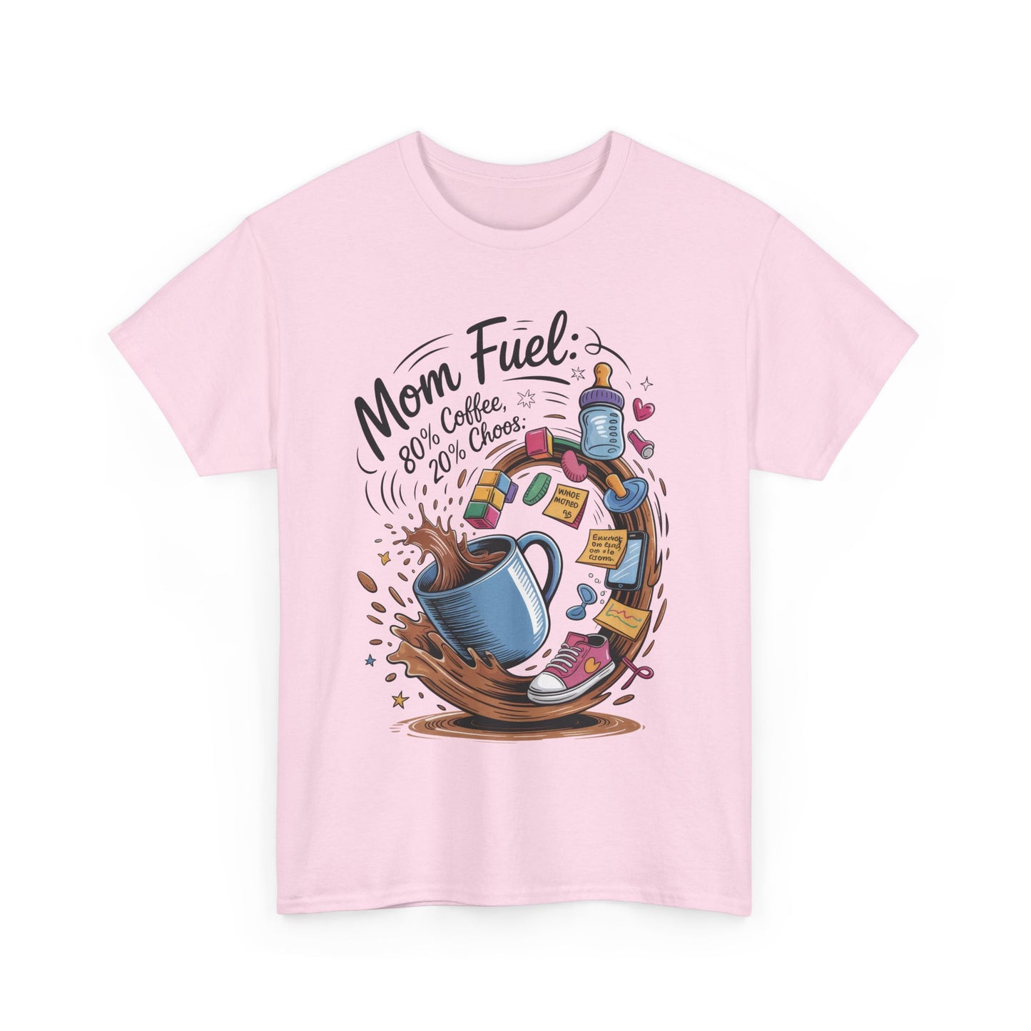 Mom Fuel Heavy Cotton Tee, Funny Coffee Lover T-Shirt, Gift for Moms, Mother's Day, Casual Wear, Pajama Top