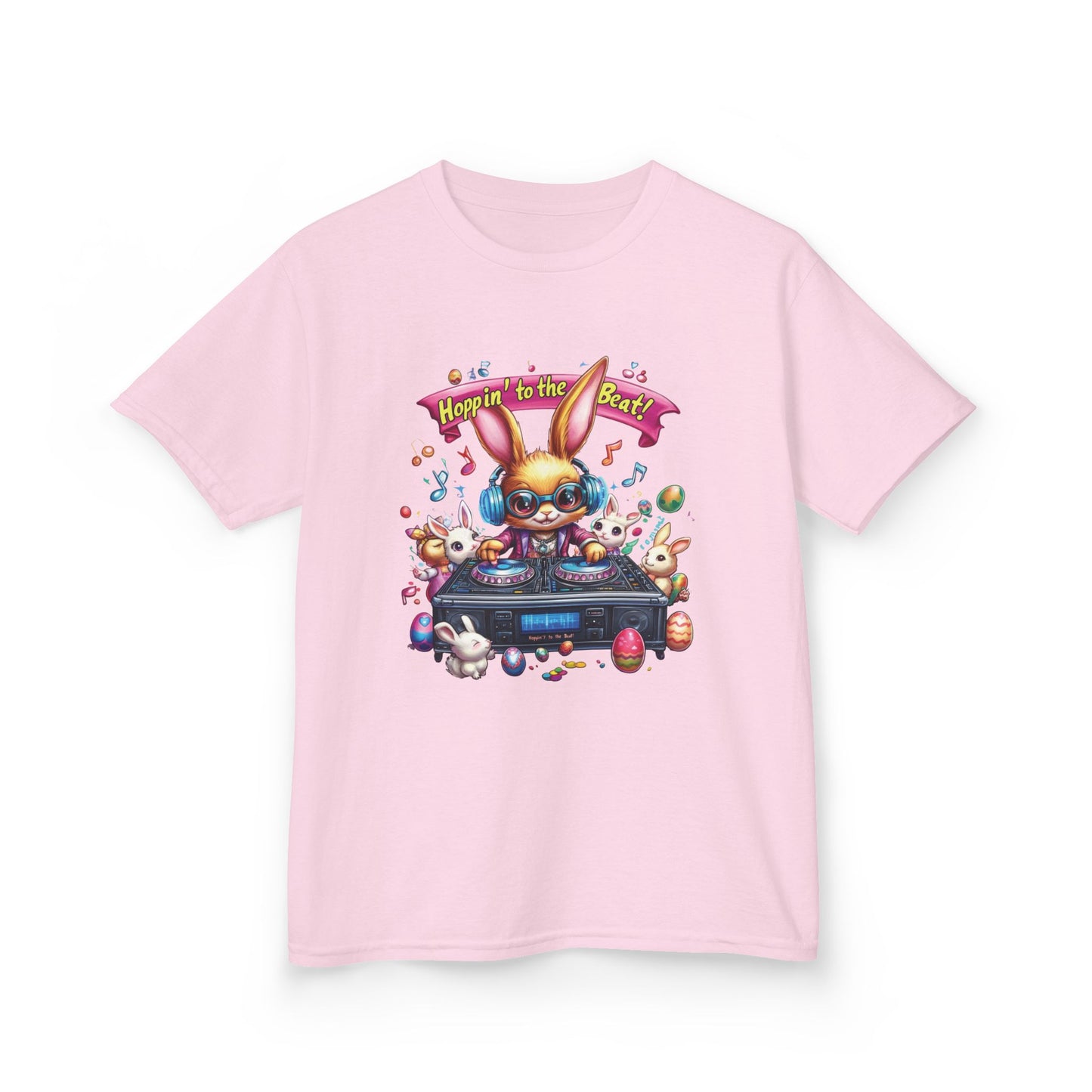 Kids Easter DJ Bunny T-Shirt Fun - Music Themed Spring Tee, Hoppin to the Beat Design, Colorful Holiday Shirt for Boys and Girls