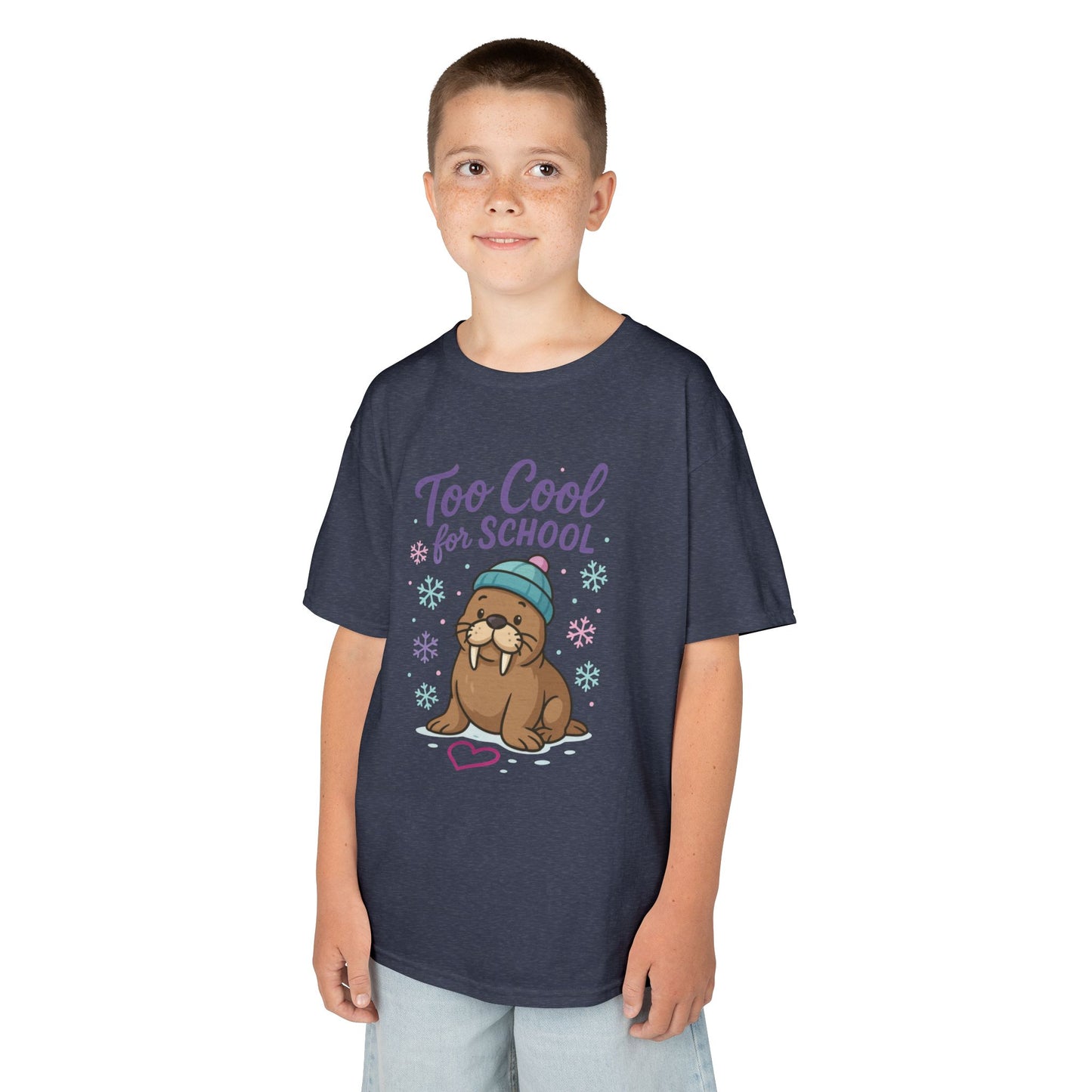 Kids Heavy Cotton™ Tee, Kids Too Cool for School Walrus T-Shirt, Cute Animal Graphic Tee, Funny Winter Shirt