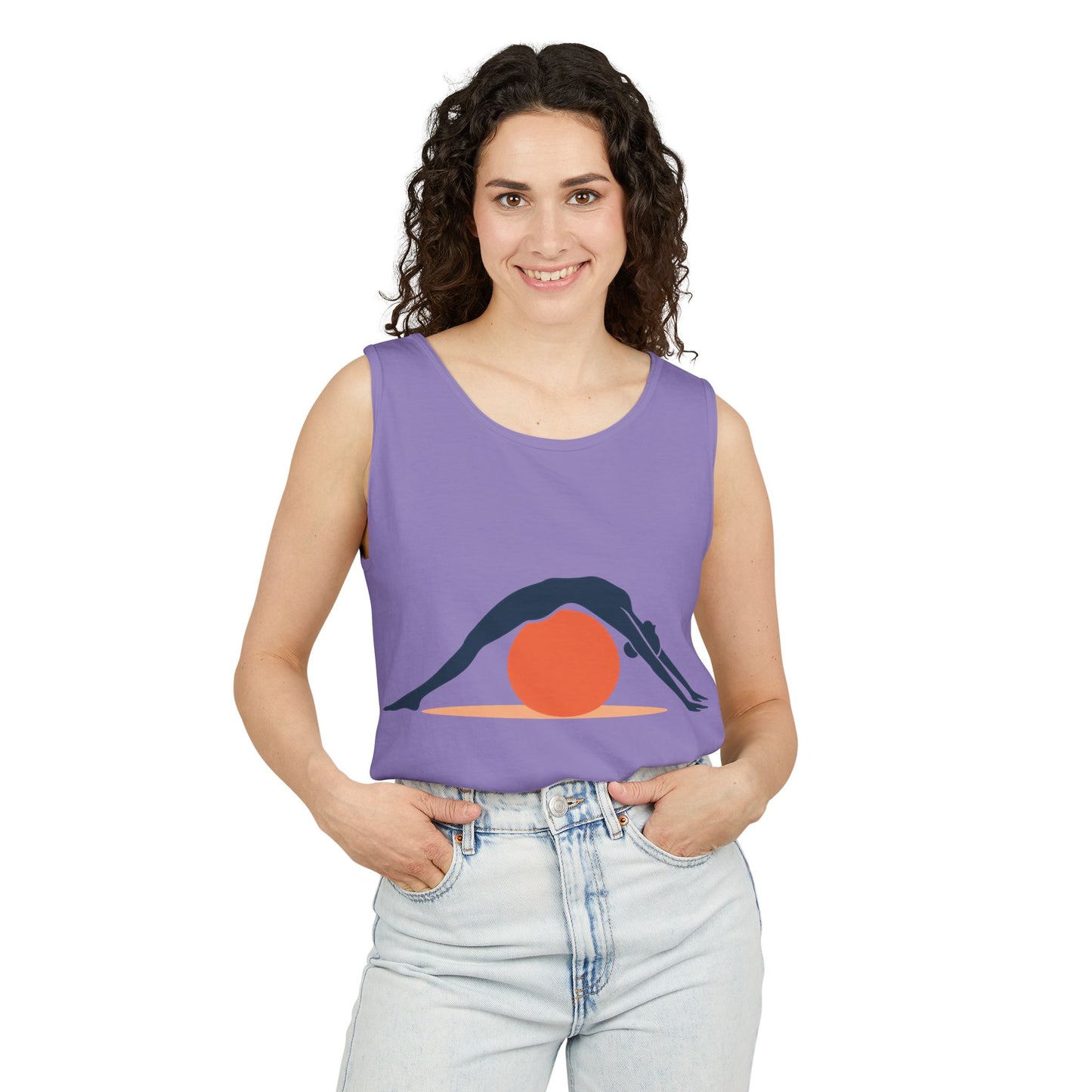 Womens Garment-Dyed Tank Top, Womens Pilates Tank Top, Yoga Fitness Graphic Top, Cute Workout Activewear Shirt