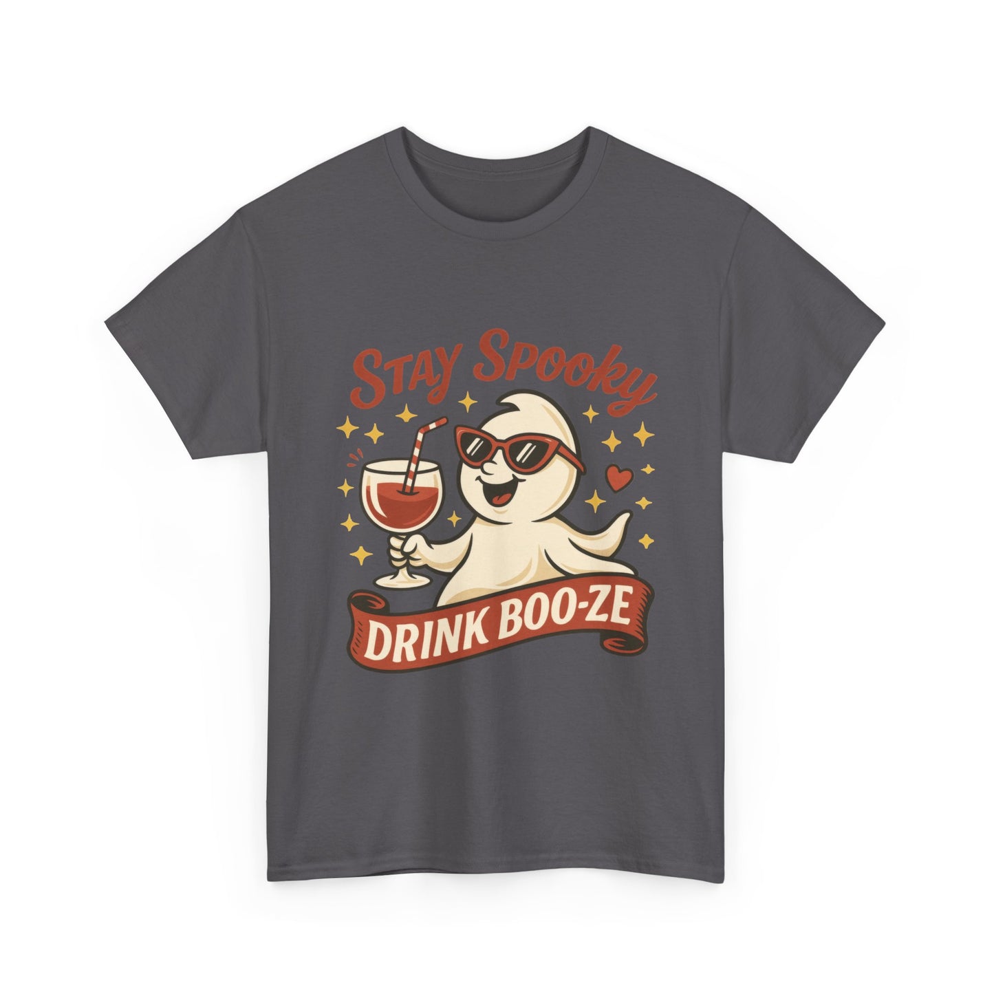Stay Spooky Drink Boo-ze Women's T-Shirt, Funny Ghost Wine Halloween Party Graphic Tee