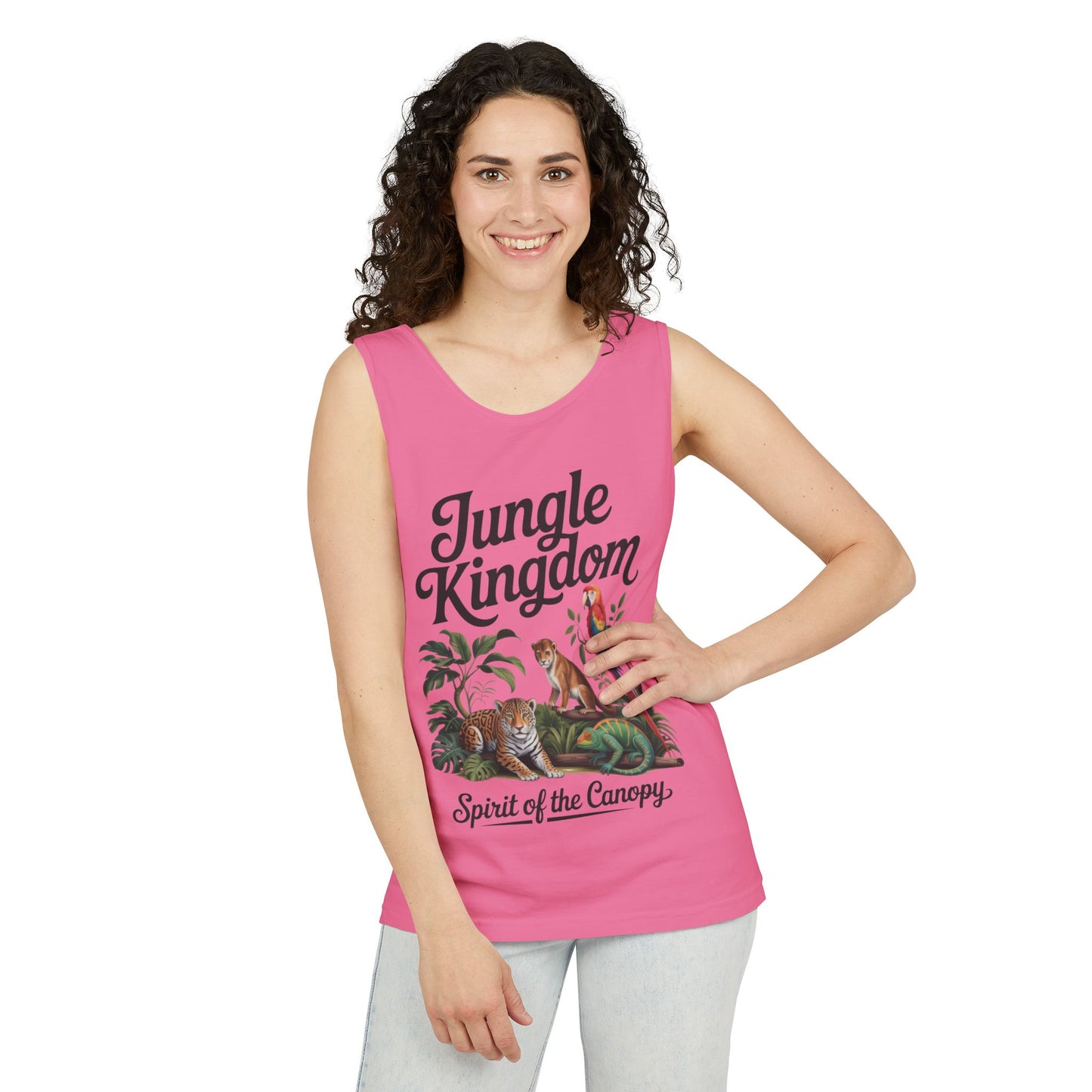 Jungle Kingdom Tank Top, Womens Garment-Dyed Sleeveless Shirt, Spirit of the Canopy Tee, Summer Outfit, Eco-Friendly Casual Wear