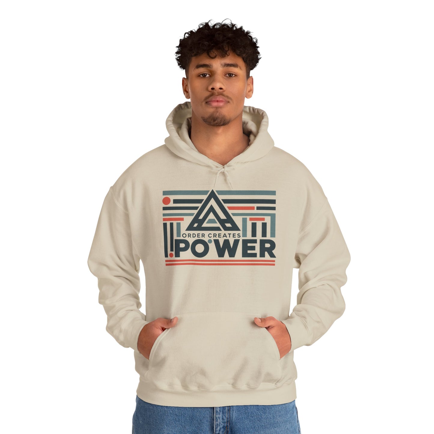 Men's Hoodie Order Creates Power, Geometric Minimal Motivational Graphic Pullover Hoodie, Mens Heavy Blend™ Hooded Sweatshirt