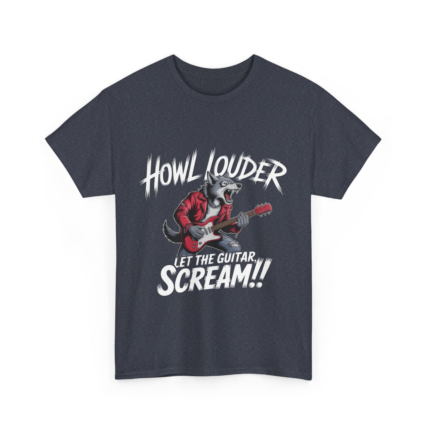 Rockin' Wolf Unisex Tee, Perfect for Music Lovers, Music Lover Graphic T-Shirt, Cool Guitarist Wolf Design, Rock Wolf Electric Guitar Tee