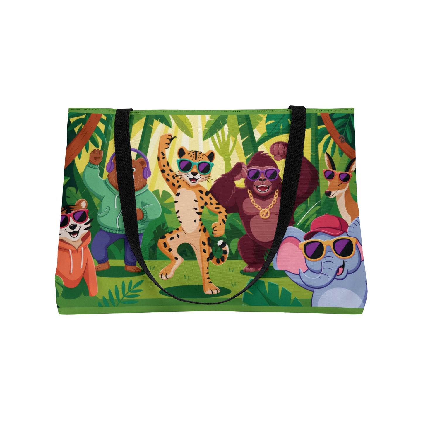 Colorful Jungle Animals Weekender Bag, Cute Cartoon Beach Tote, Large Travel Bag with Fun Party Animals, Kids Gift, Gym, Eco-Friendly Bag