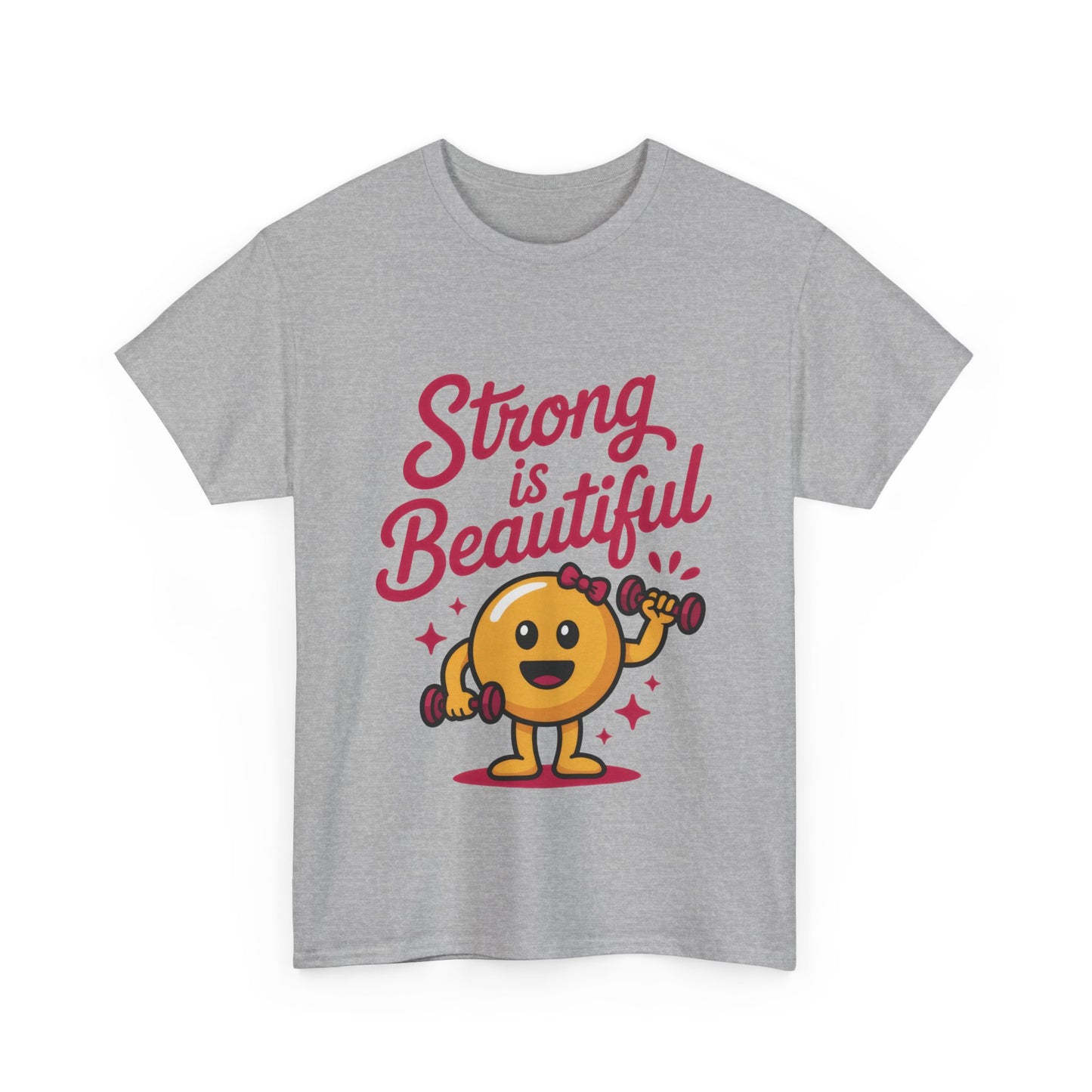 Strong is Beautiful Womens T-Shirt, Cute Fitness Character Graphic Tee, Inspirational Workout Shirt, Gym Motivation Gift for Her