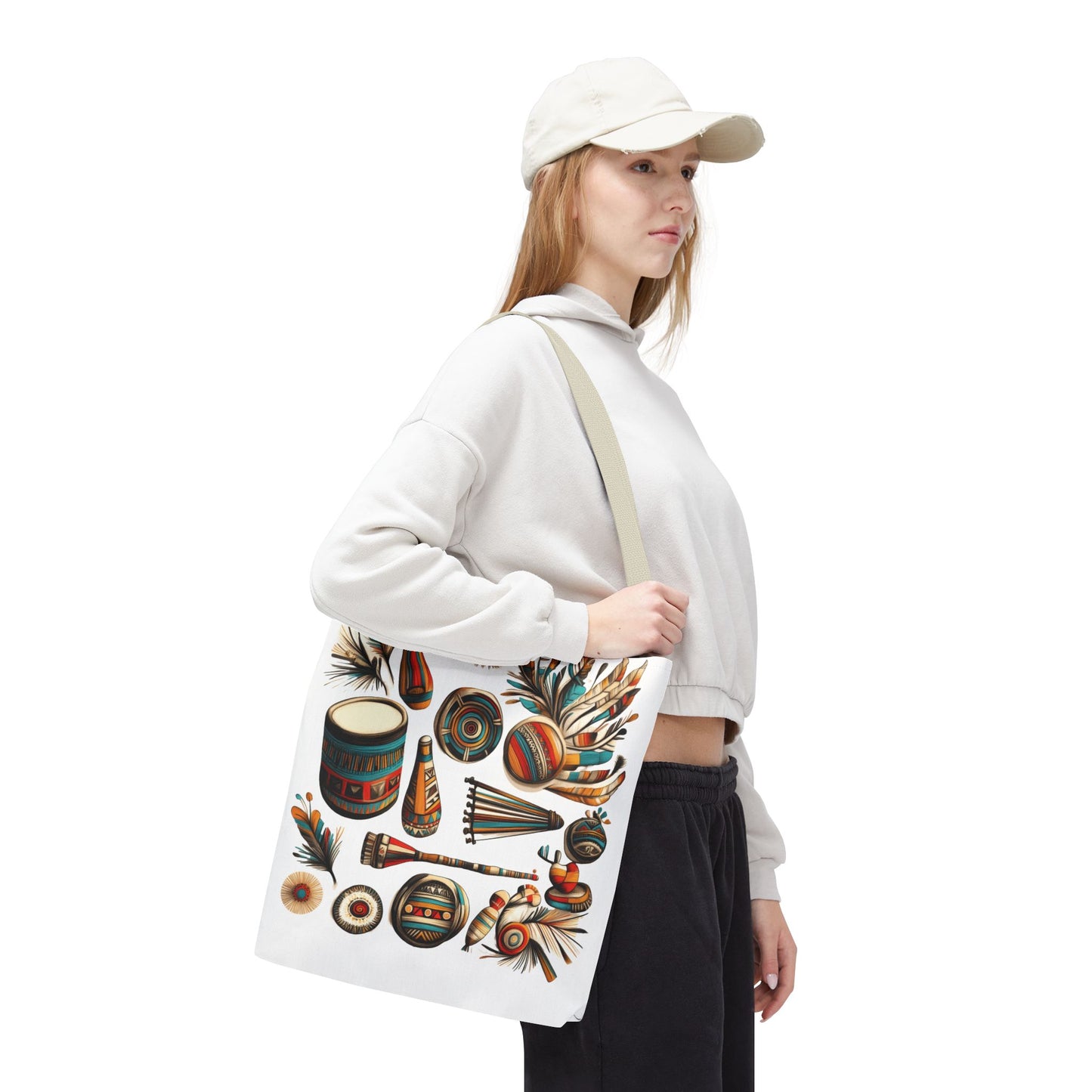 Boho Tribal Music Tote Bag, Ethnic Percussion Instrument Art, Festival Vibes, Shopping Bag, Bohemian Tote, Weekender Bag, Beach Bag, Large Canvas Bag