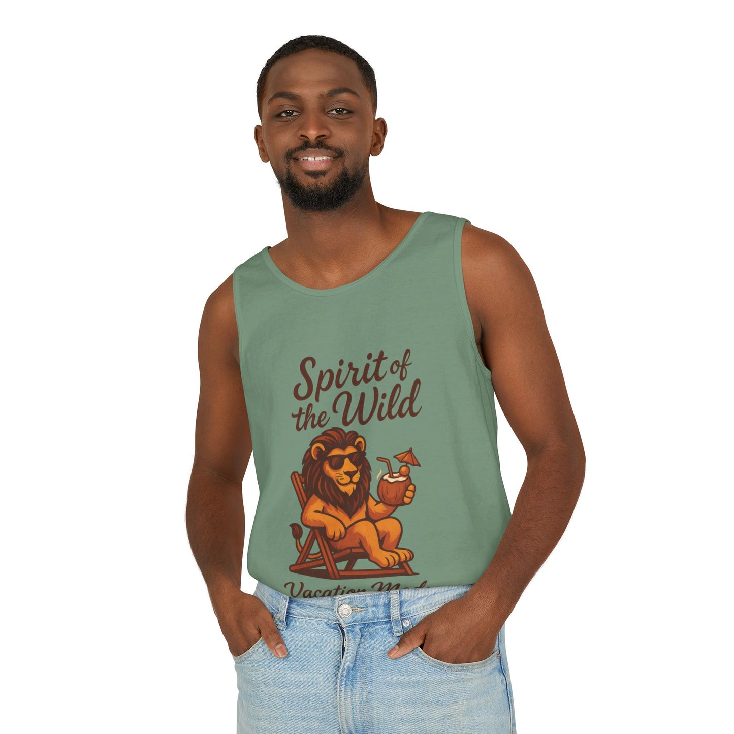Spirit of the Wild Lion Tank Top - Vacation Mode Funny Summer Sleeveless Shirt for Men, Summer Wear, Graphic Tees, Beach Outfit