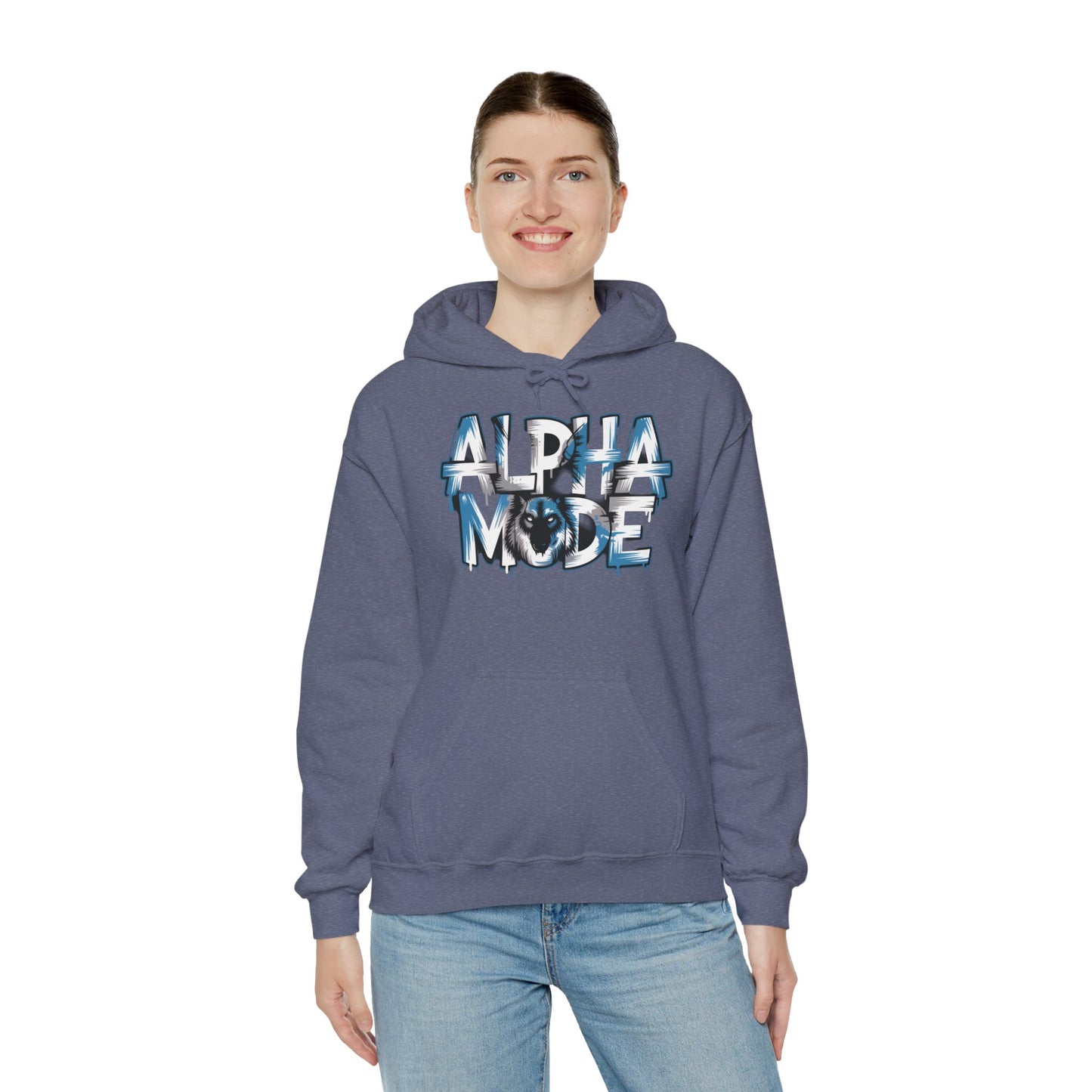Mens Heavy Blend™ Hooded Sweatshirt, Alpha Mode Wolf Hoodie Mens Bold Streetwear