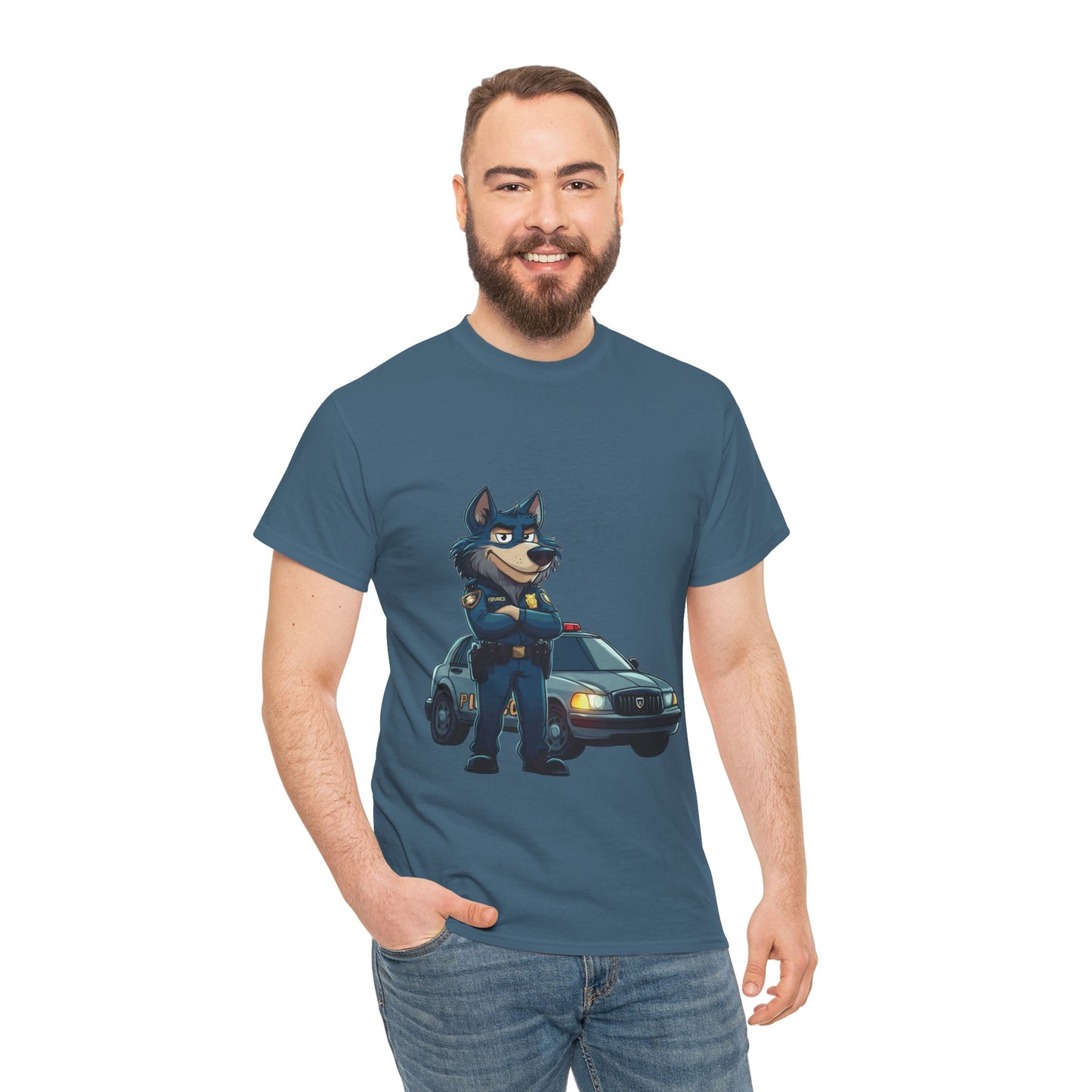 Cool Police Wolf Cartoon Shirt, Funny Cop Animal Graphic Tee, Law Enforcement Gift T-Shirt, Tee for Dog Lovers, Gifts for Police Week