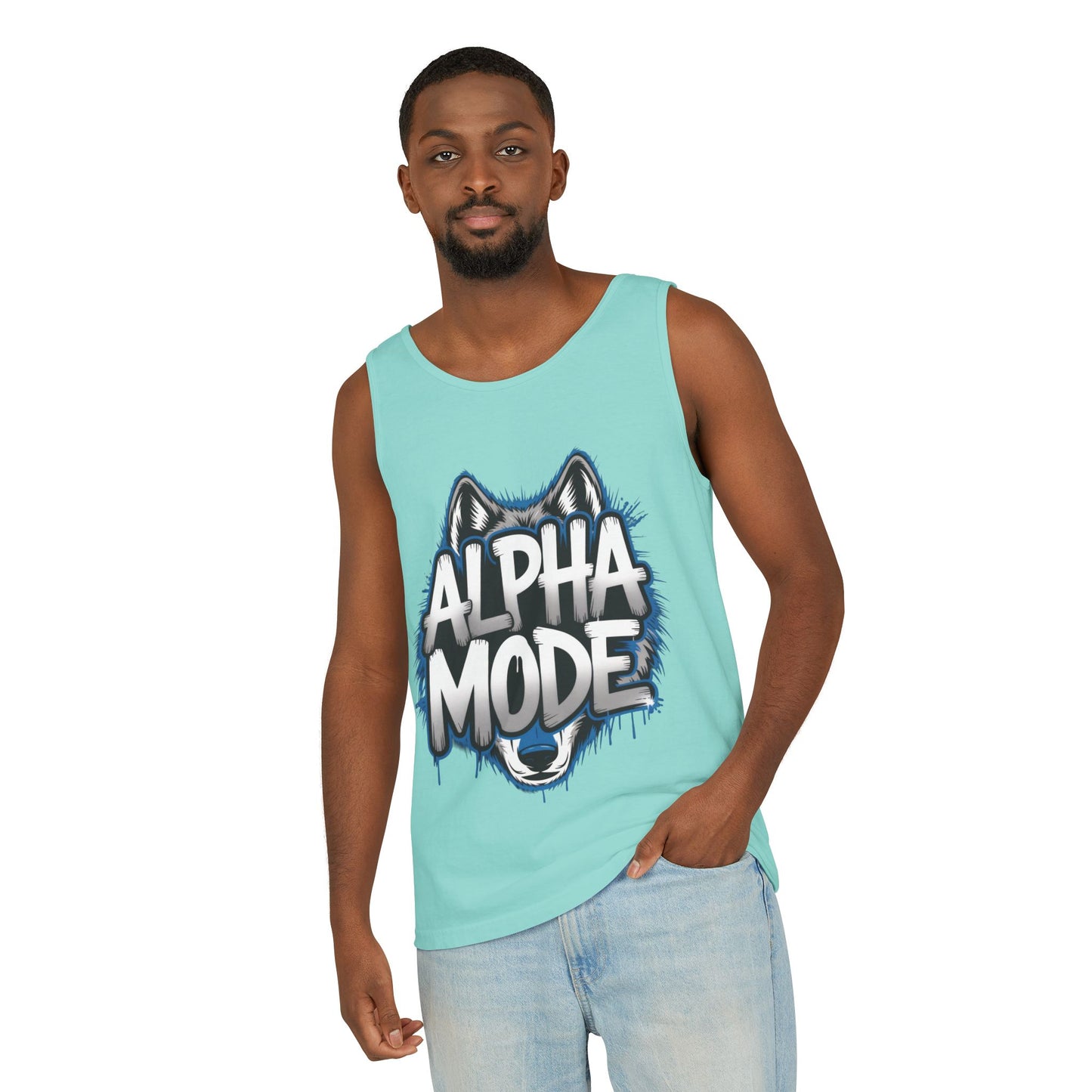 Mens Garment-Dyed Tank Top, Alpha Mode Wolf Graphic Mens Tank Top Gym Wear