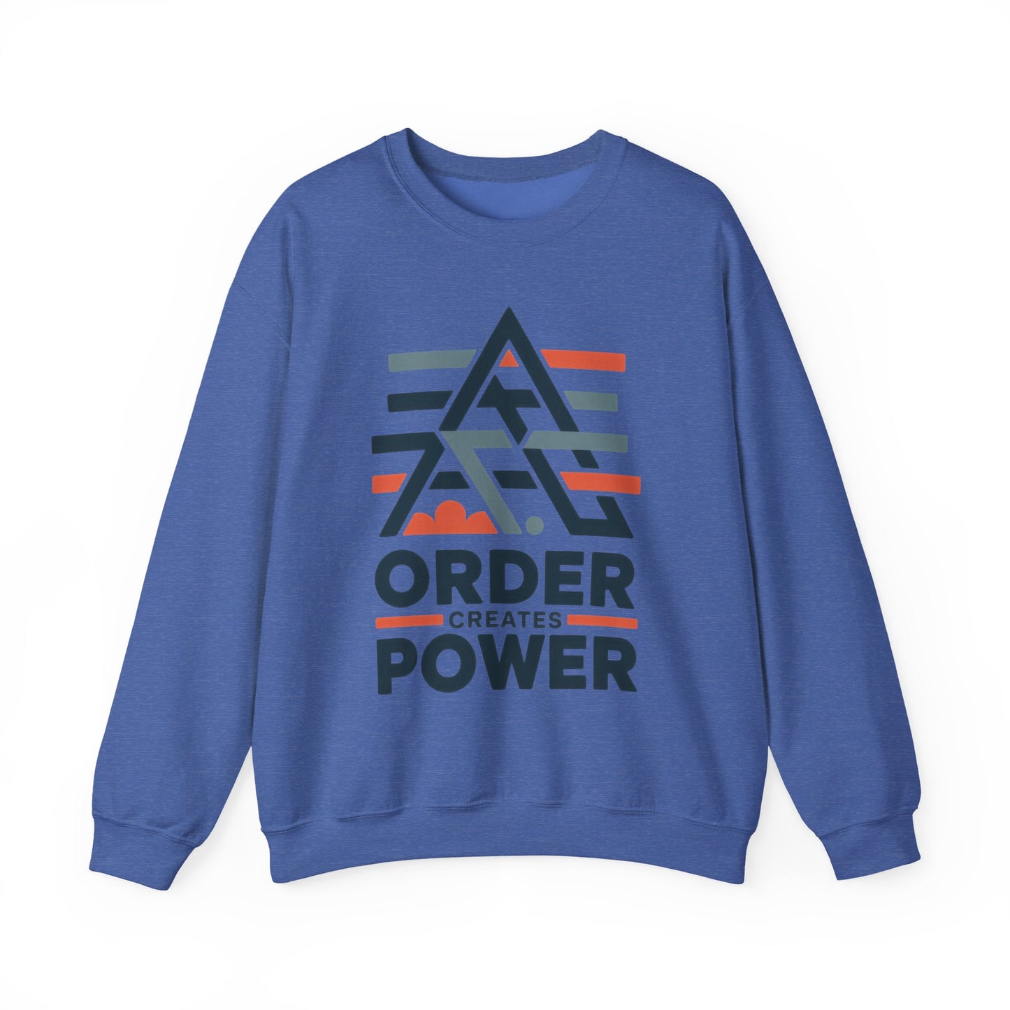 Men's Sweatshirt Order Creates Power, Minimal Geometric Motivational Graphic Pullover, Heavy Blend™ Crewneck Sweatshirt