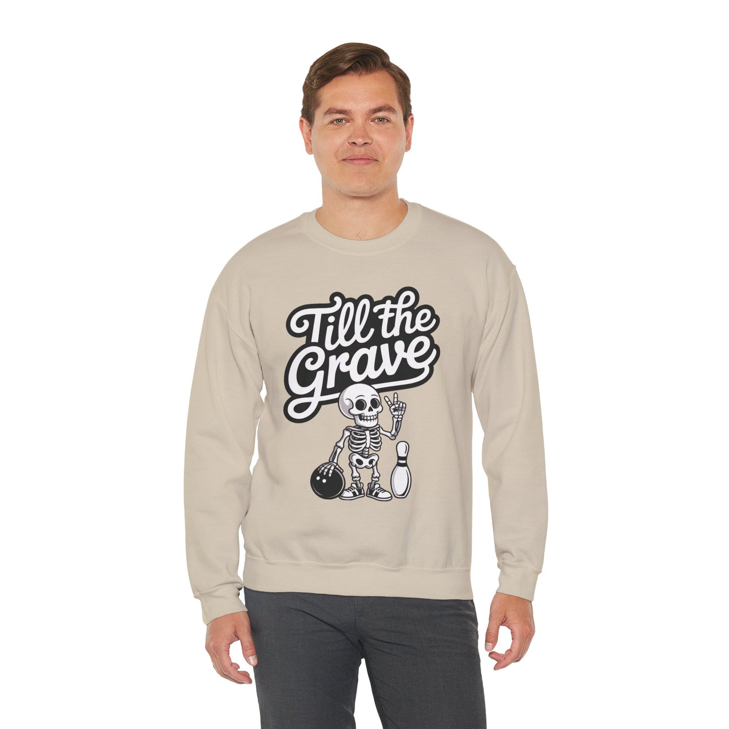 Funny Skeleton Bowling Mens Pullover, Halloween Apparel, Funny Skeleton Bowling Shirt, Casual Mens Crewneck, Cool Bowler Skull Crewneck