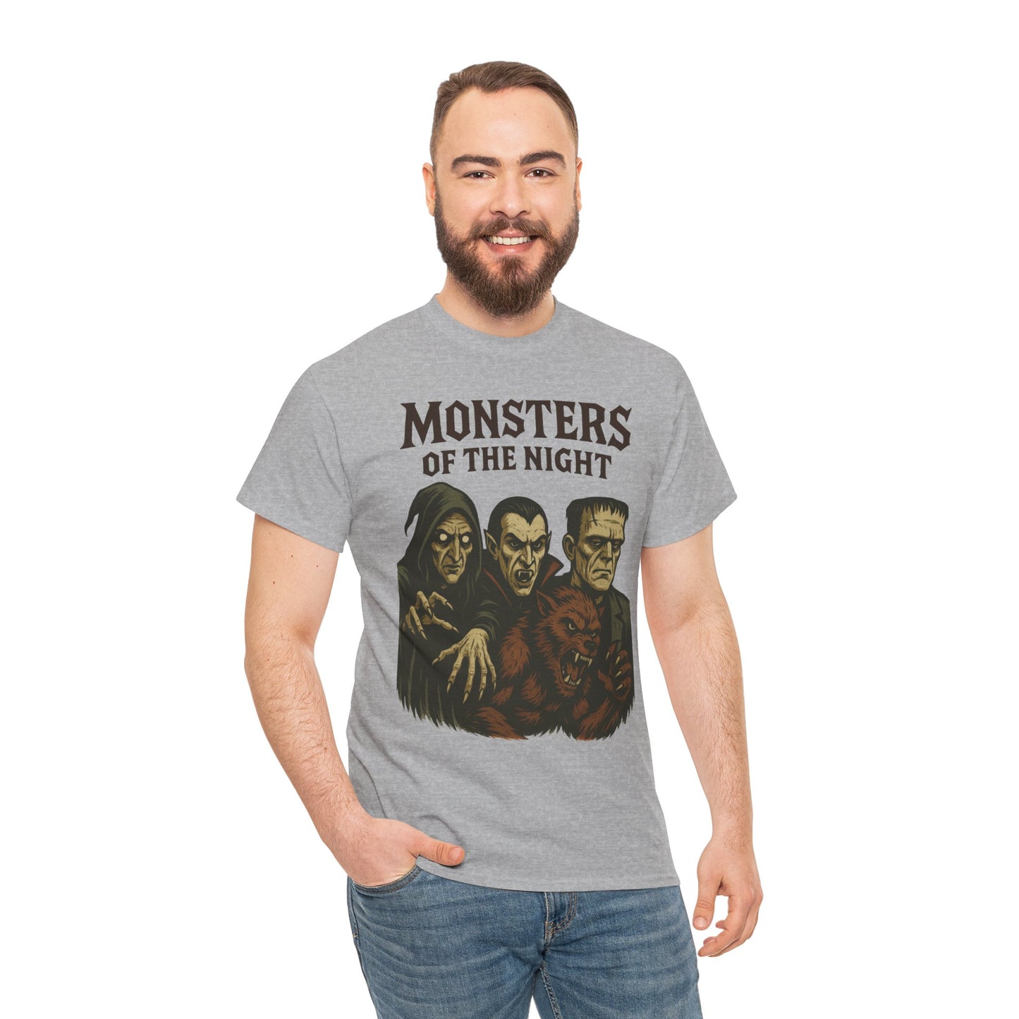 Monsters of the Night Men's T-Shirt, Classic Horror Movie Monsters Graphic Tee, Halloween Shirt