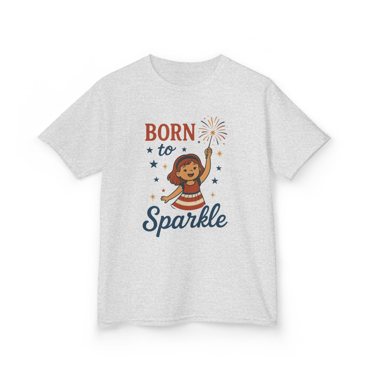 4th of July Shirt for Girls, Born to Sparkle Tee For Kids, Patriotic Fireworks Youth T-Shirt, Independence Day Outfit for Tween Girls