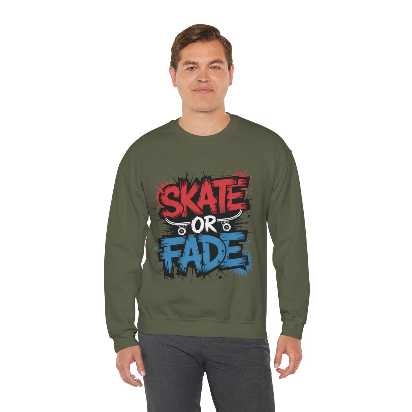 Skate Or Fade Men's Crewneck Sweatshirt, Graffiti Skateboarding Pullover, Urban Streetwear Top, Men's Heavy Blend™ Crewneck Sweatshirt