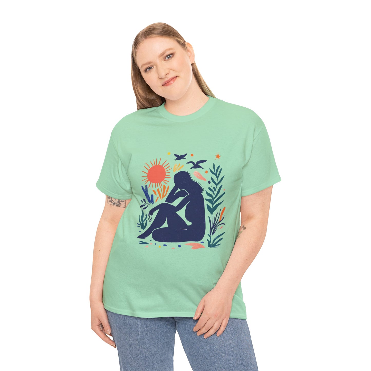 Boho Chic Unisex T-Shirt, Minimal Abstract Woman T-Shirt, Tee for Nature Lovers, Sun and Nature Print, Artistic Silhouette Tee