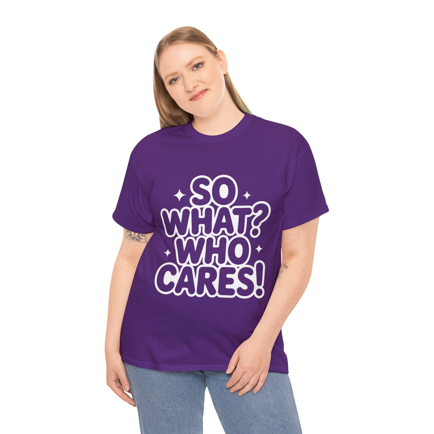 Trendy Womens Cotton Tee with 'So What? Who Cares!' Print, Casual Wear for Confident Souls, Funny Typography Shirt, Womens Sassy Graphic Tee