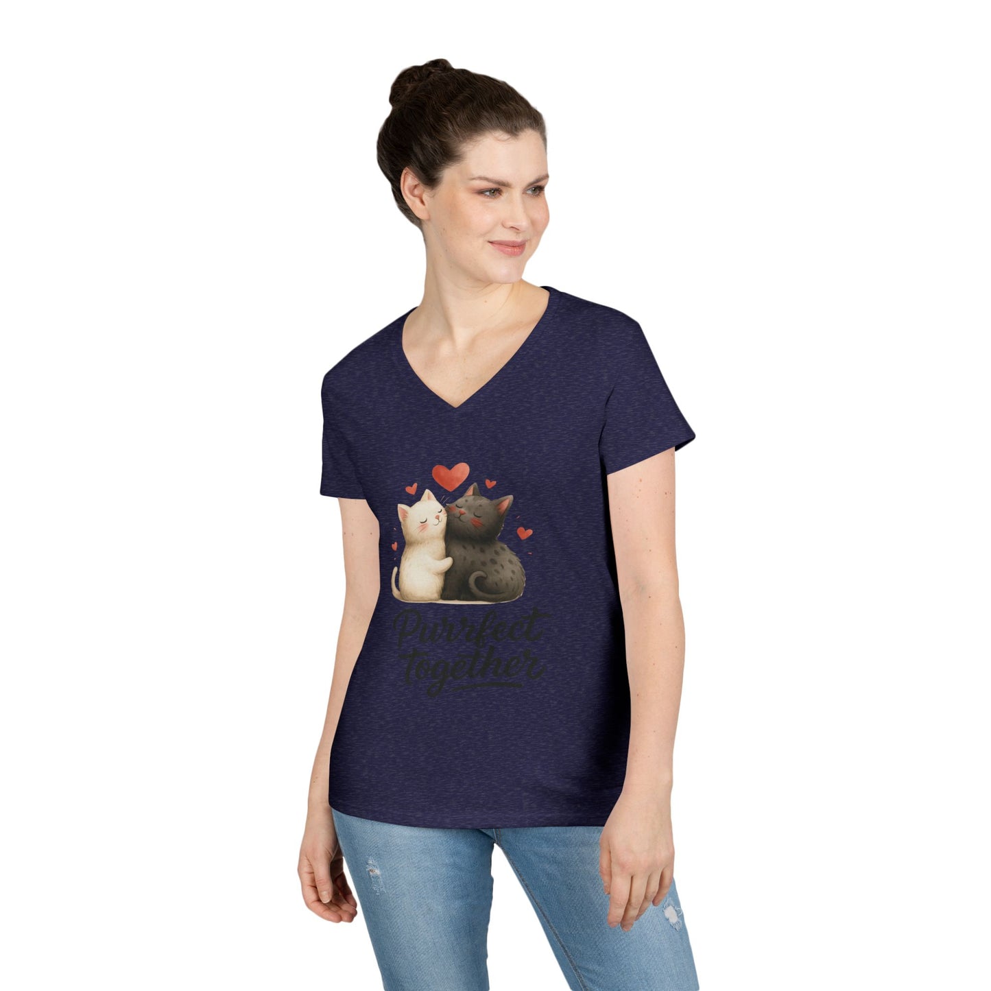 Cute Cat Love V-Neck T-Shirt, Animal Lover Gift, Valentine's Day Shirt, Cat Mom Gift, Cute Graphic Tee
